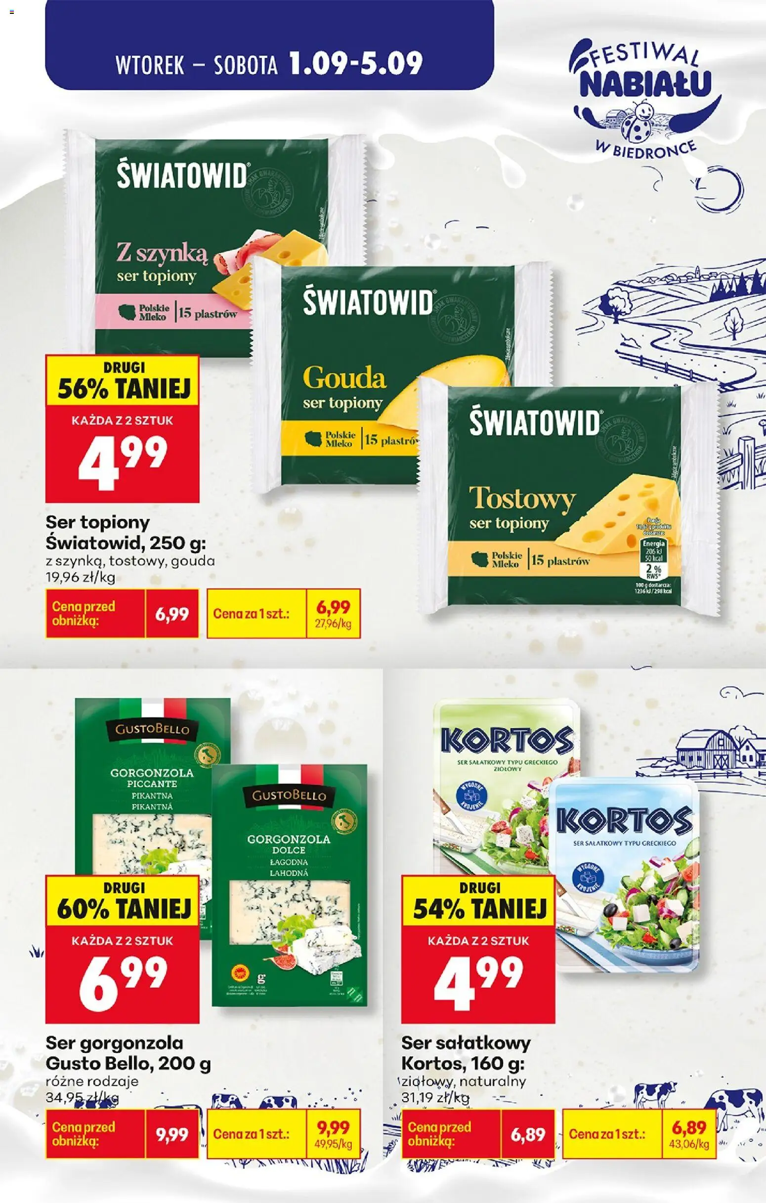 Biedronka gazetka - Festiwal nabiału od 04.09.2026 | Strona: 5 | Produkty: Ser topiony, Gustobello, Szynka, Mleko