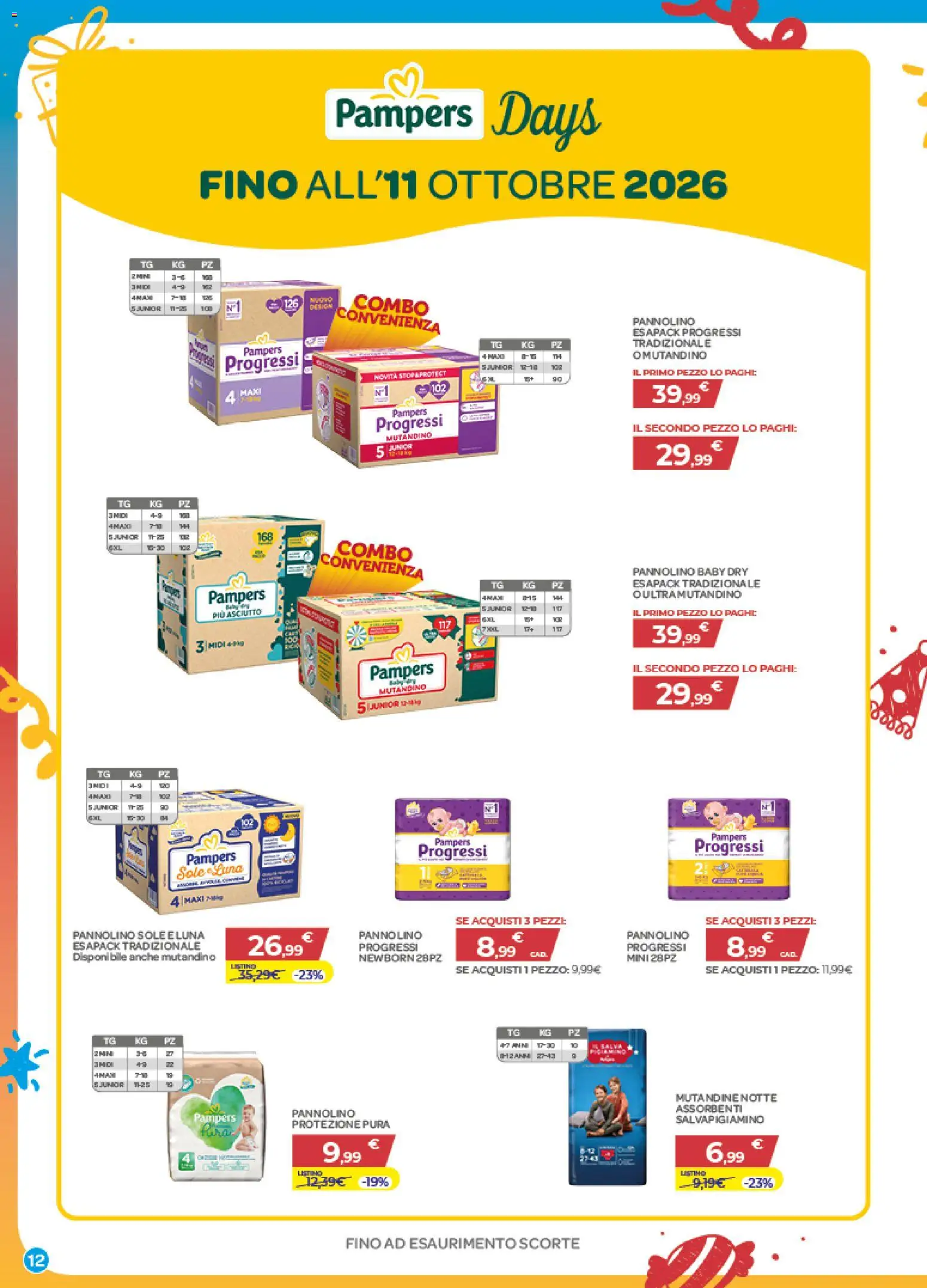 Volantino Bimbo store del 01/10/2026 | Pagina: 12 | Prodotti: Mutandine, Pampers, Assorbenti
