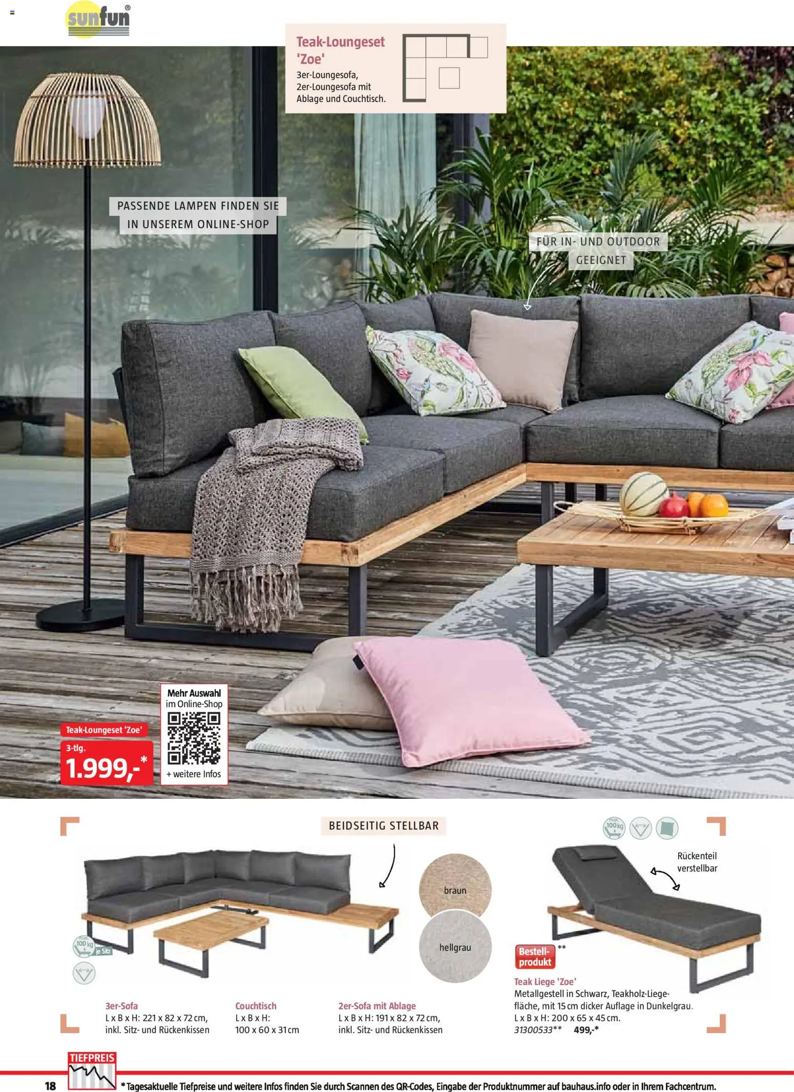 Bauhaus Freizeit im Garten – gültig ab 02.03.2026 | Seite: 18 | Produkte: Couchtisch, Liege