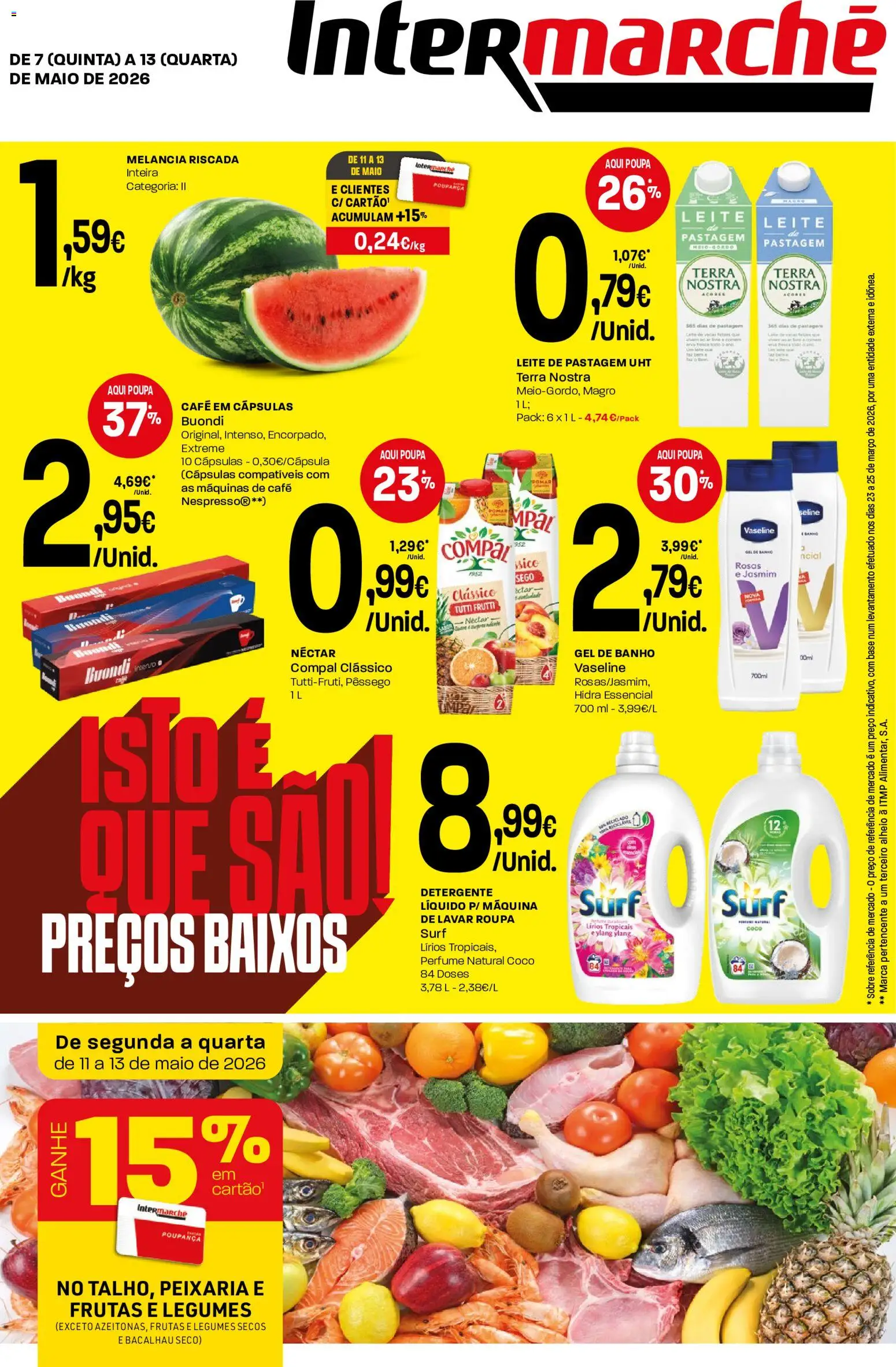 Intermarché Folheto Mini │ válido de 07.05.2026 | Página: 1 | Produtos: Bacalhau, Máquina de lavar, Base, Detergente