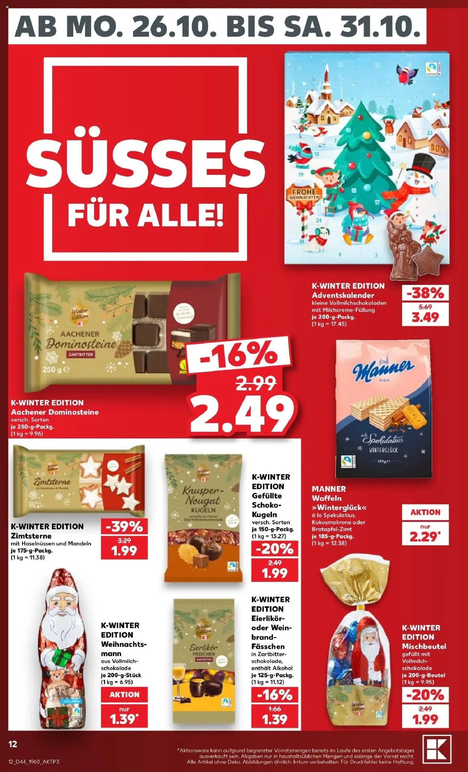 Prospekt Kaufland ab 26.10.2026 » Angebote Online zum Blättern | Seite: 12 | Produkte: Schokolade, Mandeln, Waffeln, Wein