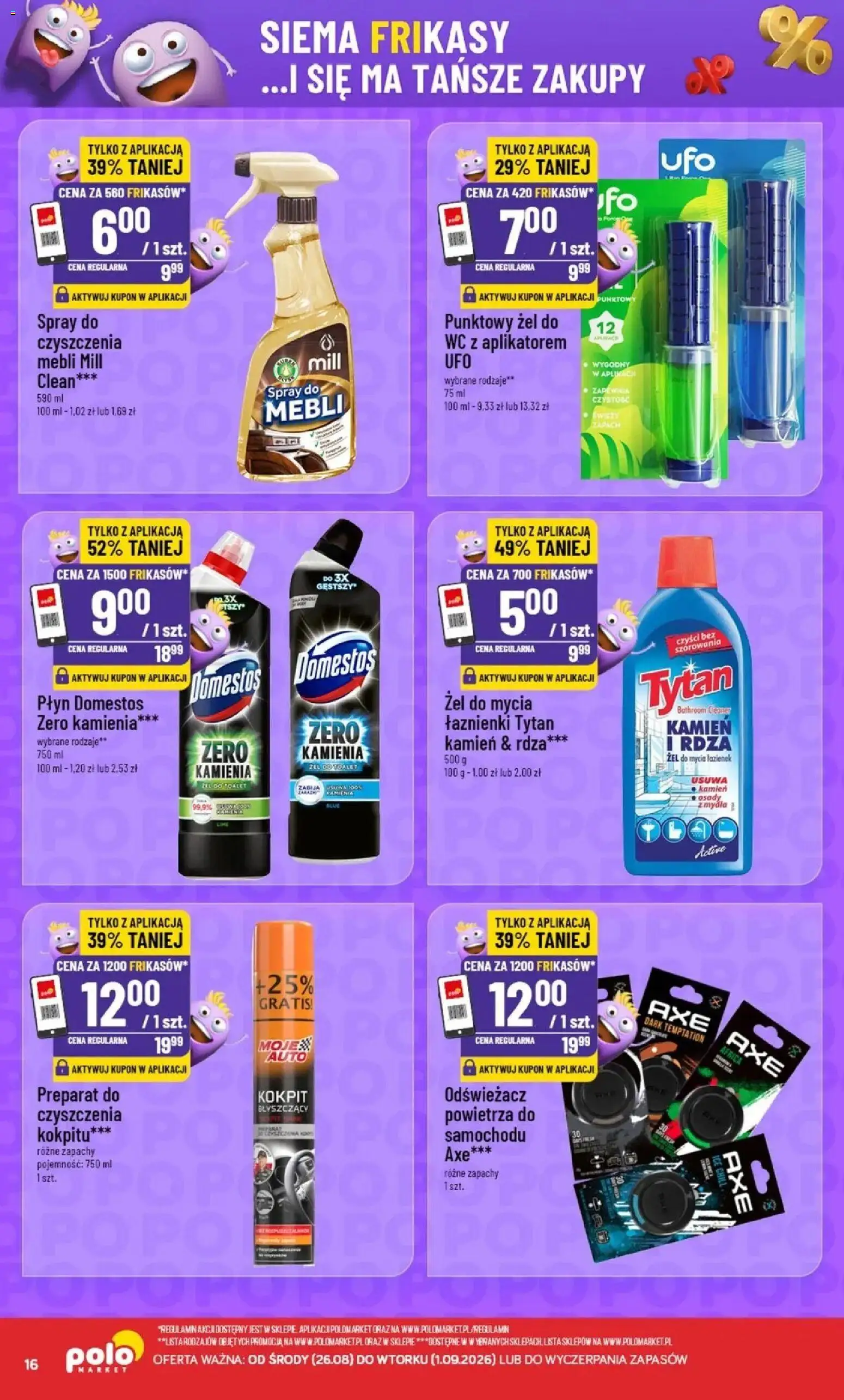 Nowa POLOmarket gazetka od jutra 26.08.2026 | Strona: 16 | Produkty: Odświeżacz, Cleaner, Domestos