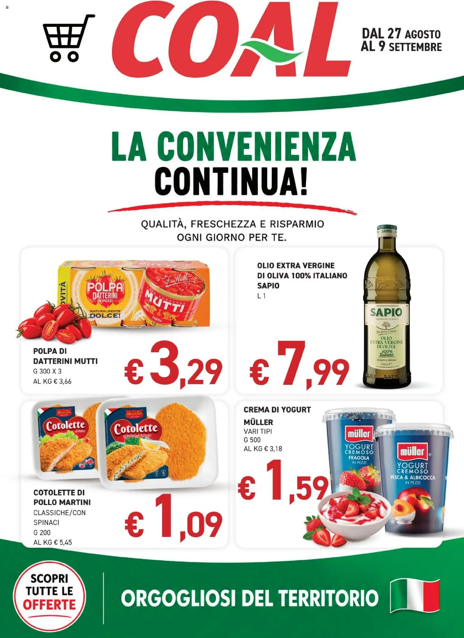 Volantino Coal del 27/08/2026 | Pagina: 1 | Prodotti: Yogurt, Martini, Mutti, Yogurt cremoso