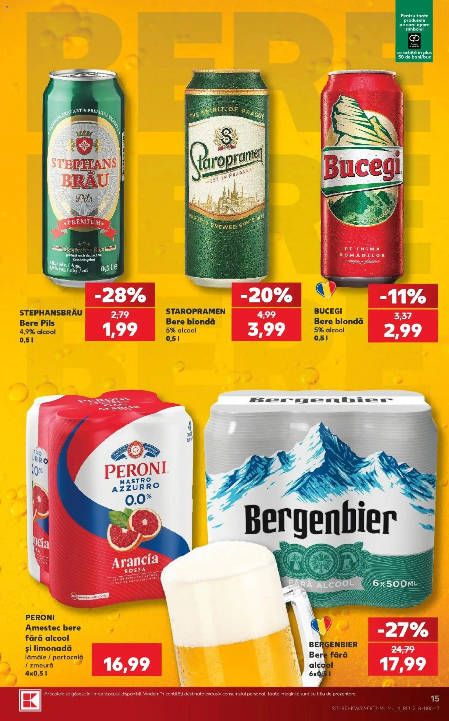 Noul catalog Kaufland – valabil de la 05.08.2026 | Pagină: 15 | Produse: Zmeură, Limonada, Bere fara alcool, Staropramen