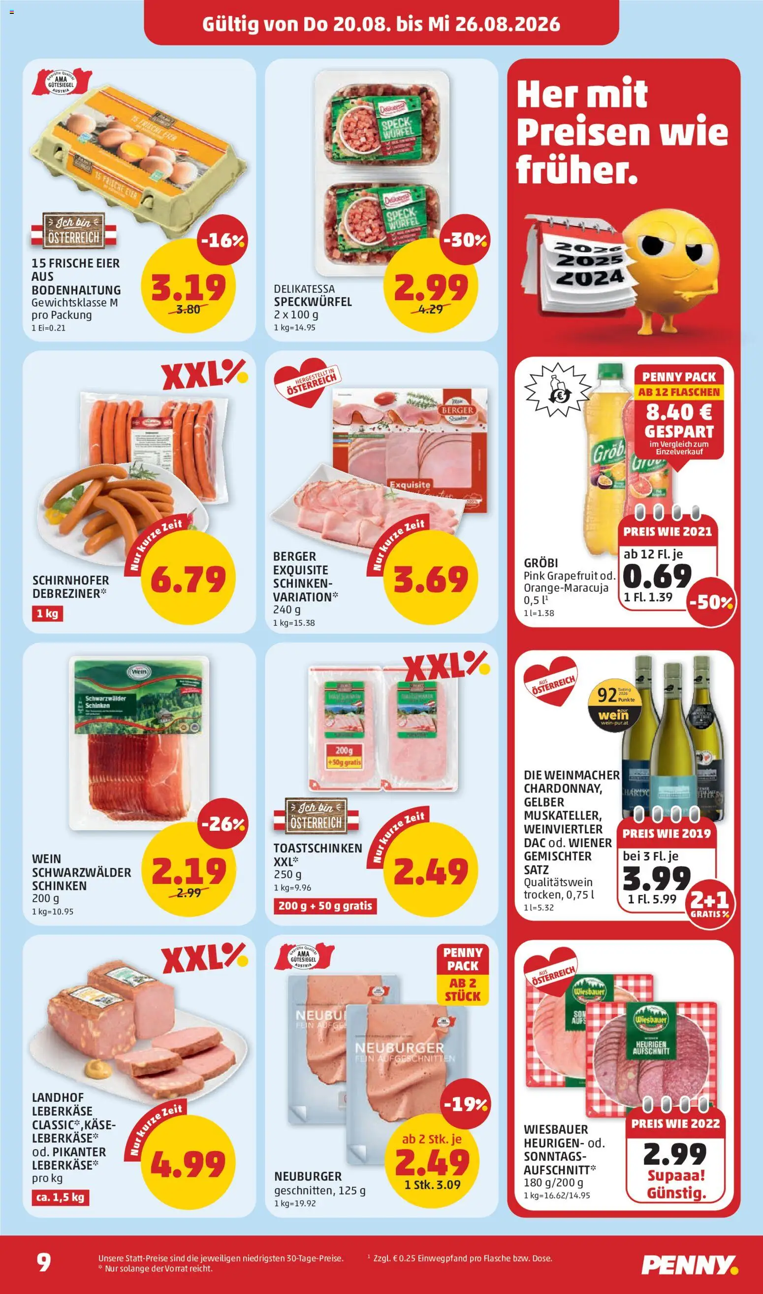Penny Markt Flugblatt gültig ab 20.08.2026 | Seite: 9 | Produkte: Grapefruit, Speck, Eier, Schinken