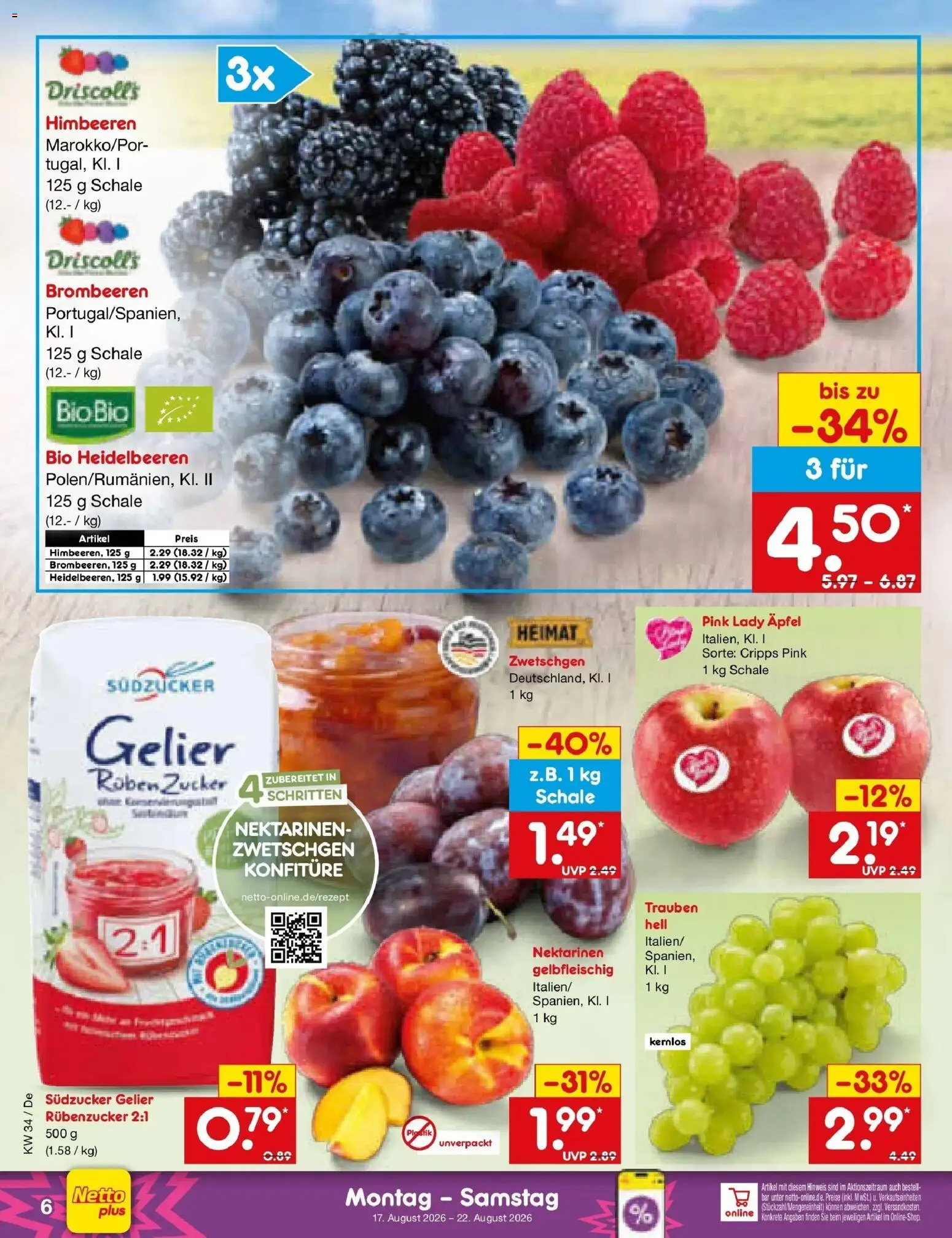 Netto Marken-Discount Prospekt Thierhaupten – gültig ab 17.08.2026 | Seite: 8 | Produkte: Himbeeren, Nektarinen, Trauben, Zucker