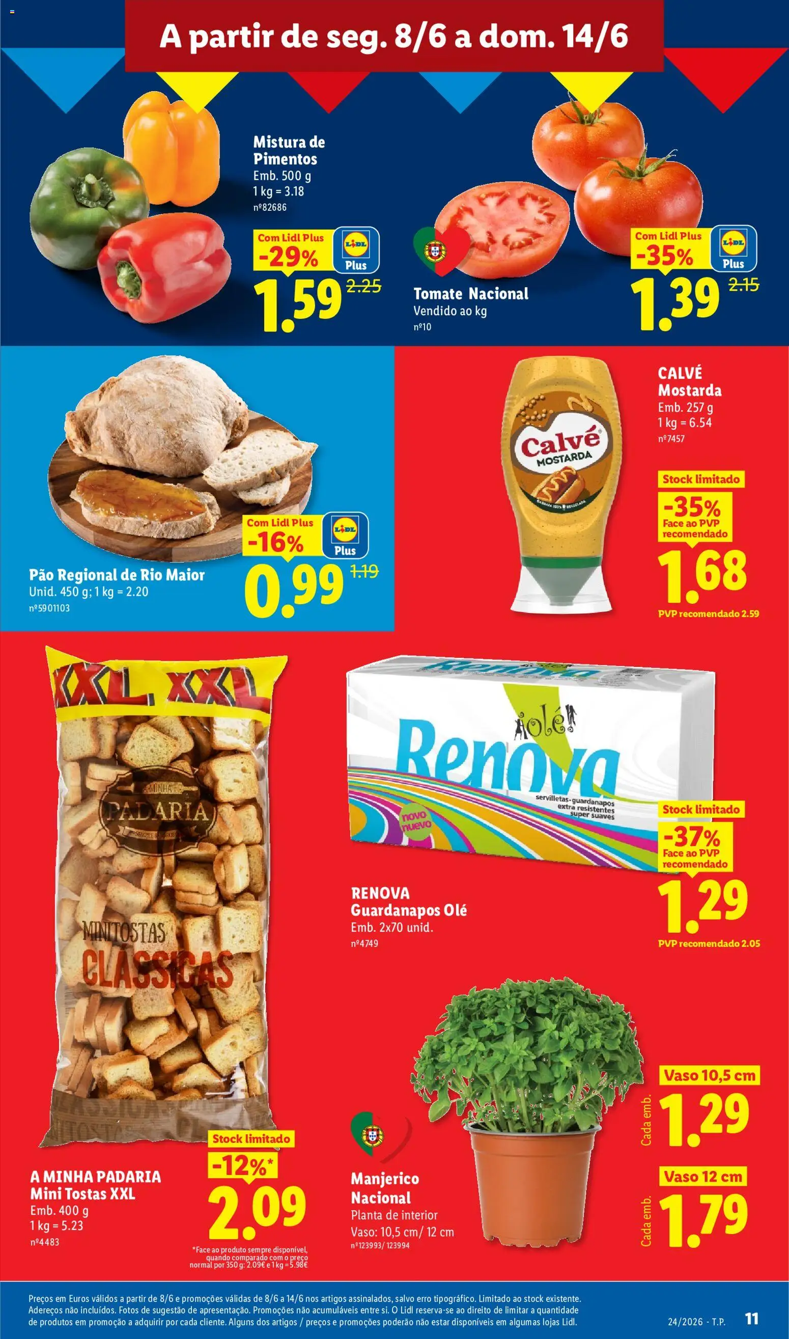 Lidl folheto │ válido de 08.06.2026 | Página: 11 | Produtos: Guardanapos, Pão, Vaso, Tomate