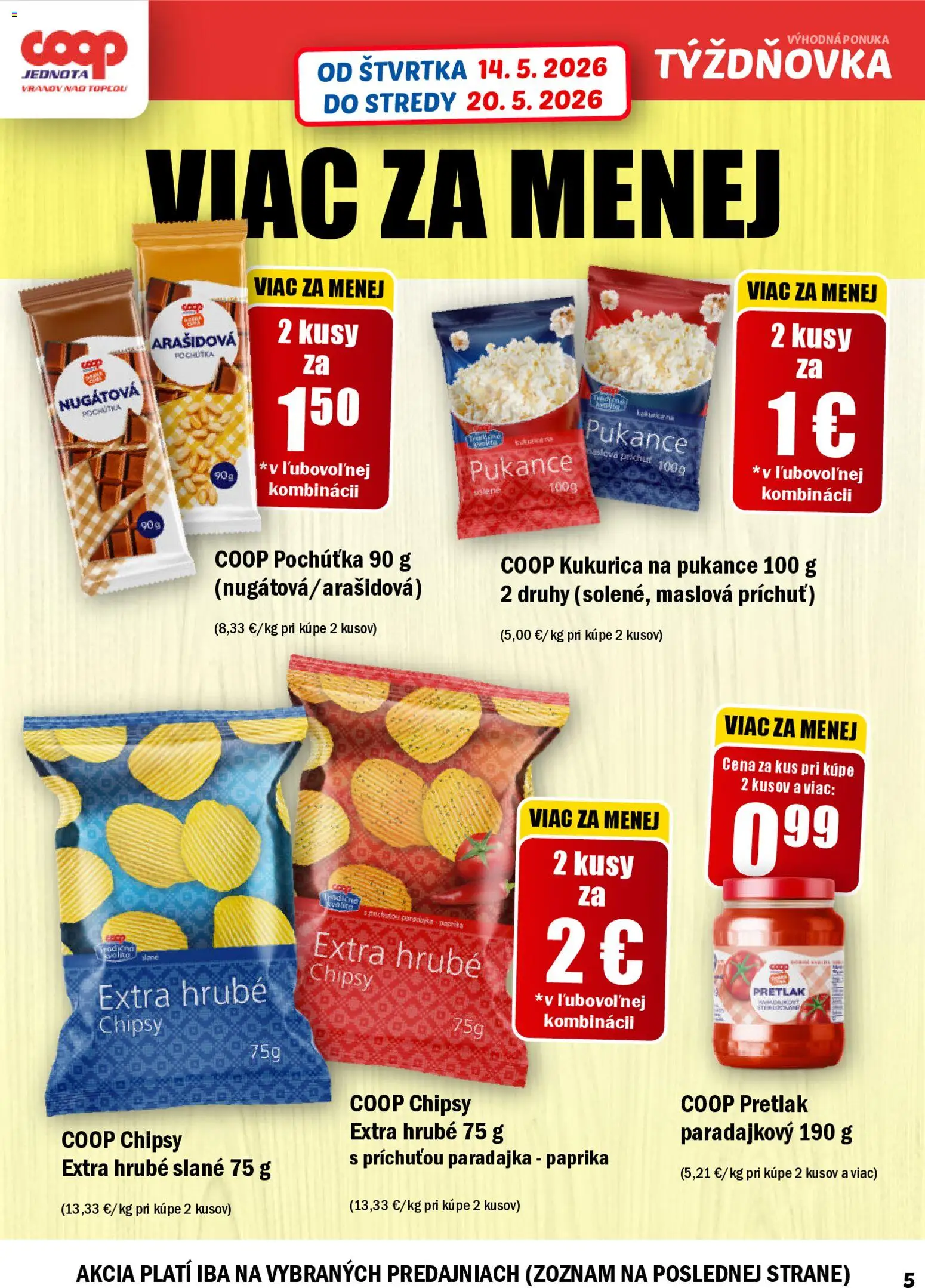 Nové COOP Jednota akcie – leták je platný od 14.05.2026 | Strana: 5 | Produkty: Paprika, Chipsy, Kukurica