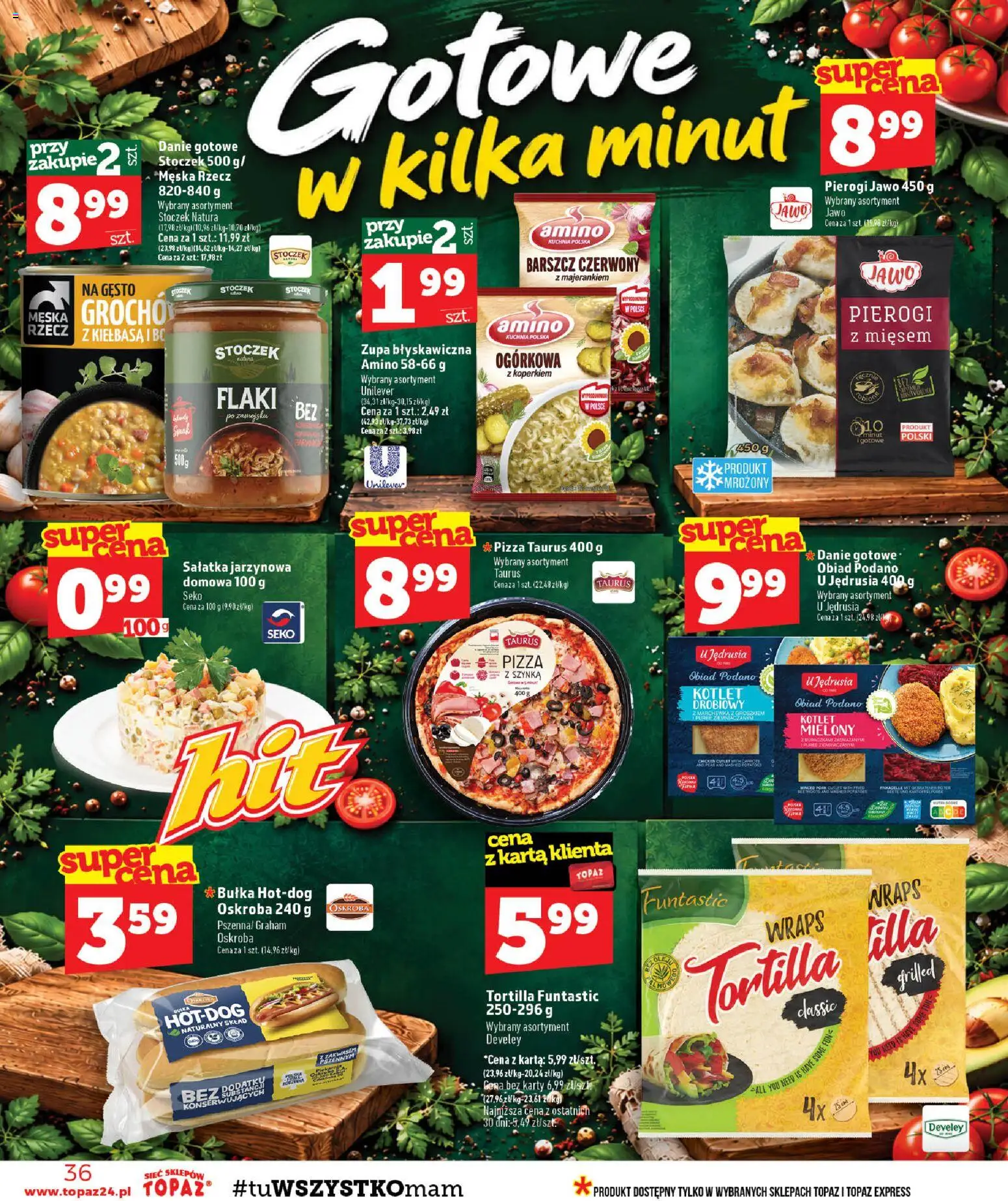 Topaz gazetka - Ceny małe na stałe od 15.10.2026 | Strona: 36 | Produkty: Szynka, Pizza, Marchewka, Sałatka