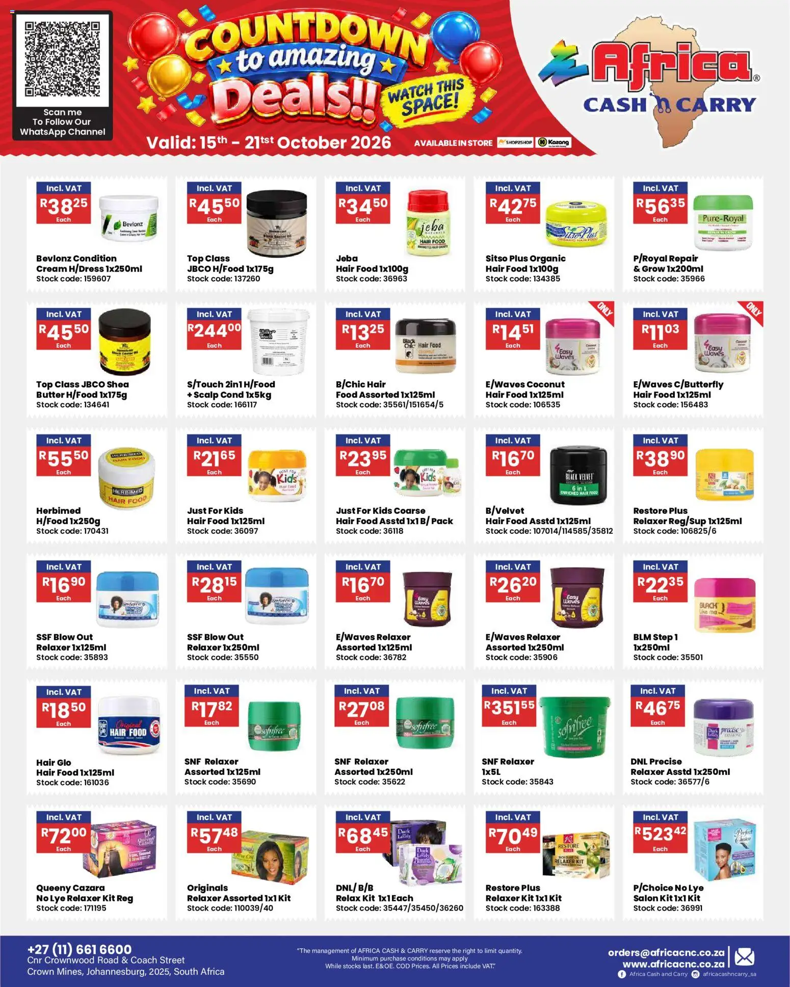 New Africa Cash & Carry catalogue – valid from 15/10/2026 | Page: 3 | Products: Watch, Butter, Cream, Relaxer