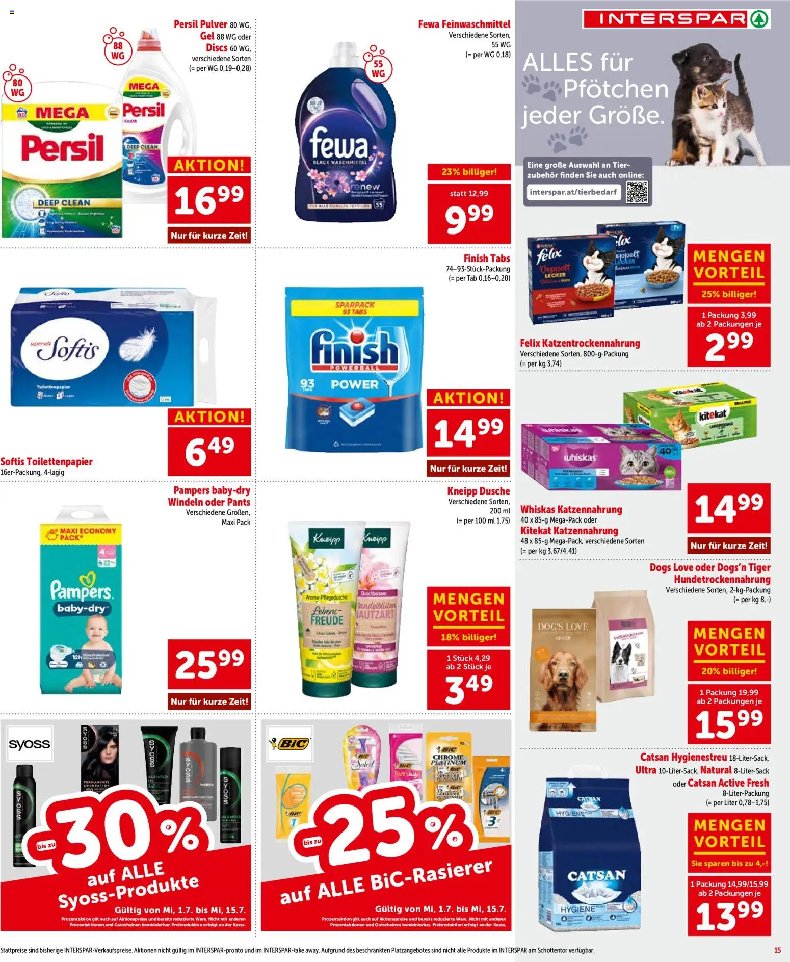 Interspar Flugblatt - Tirol gültig ab 01.07.2026 | Seite: 15 | Produkte: Dusche, Pampers, Waschmittel