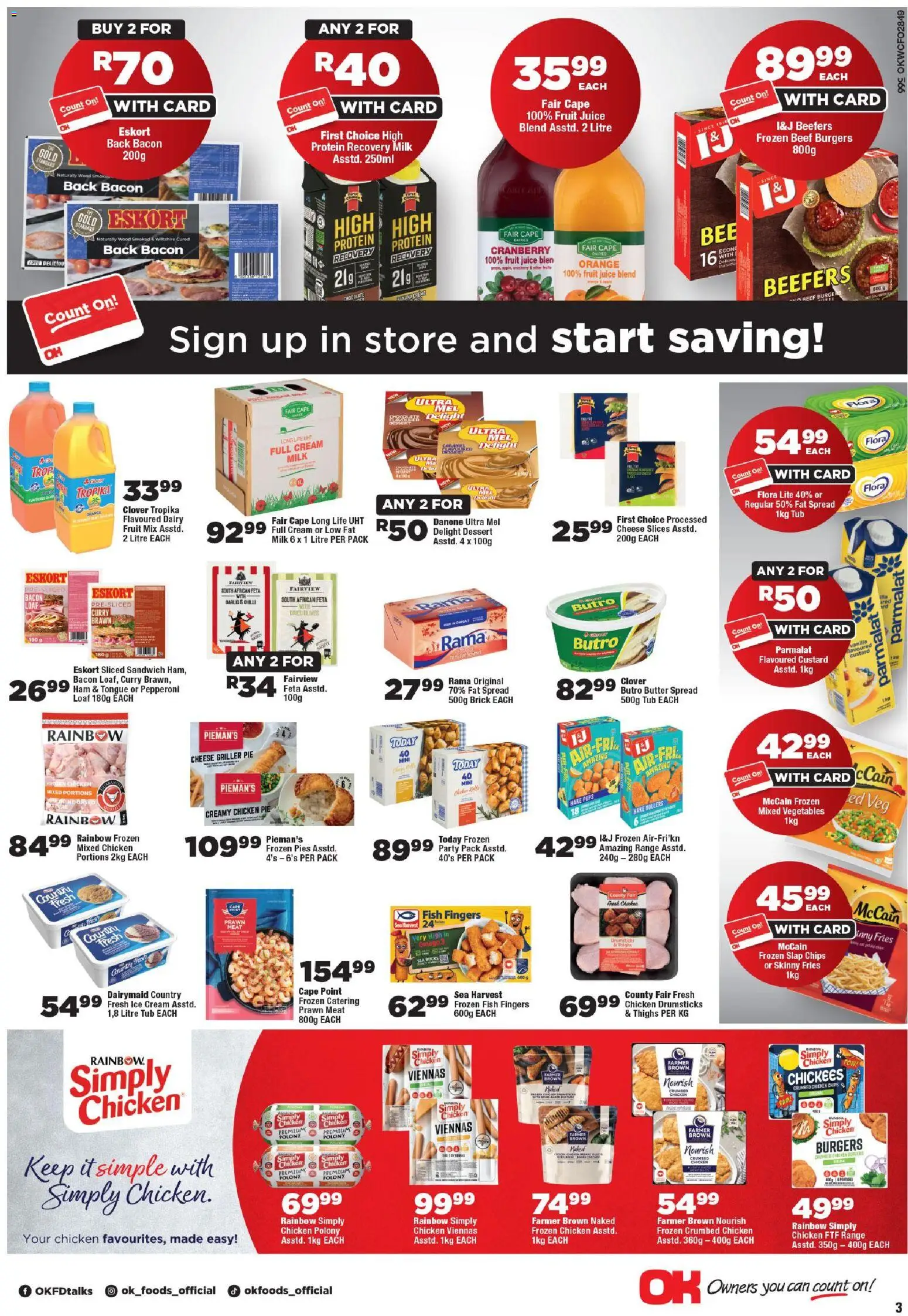 New OK Foods catalogue – valid from 25.05.2026 | Page: 3 | Products: Magdalenas, Polony, Fish, Beef