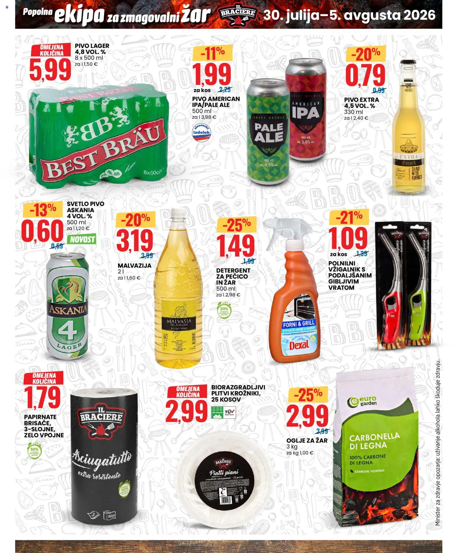 Novi Eurospin katalog ponudbe – veljaven od 30.07.2026 | Stran: 6 | Izdelki: Kos, Pivo, Detergent, Grill