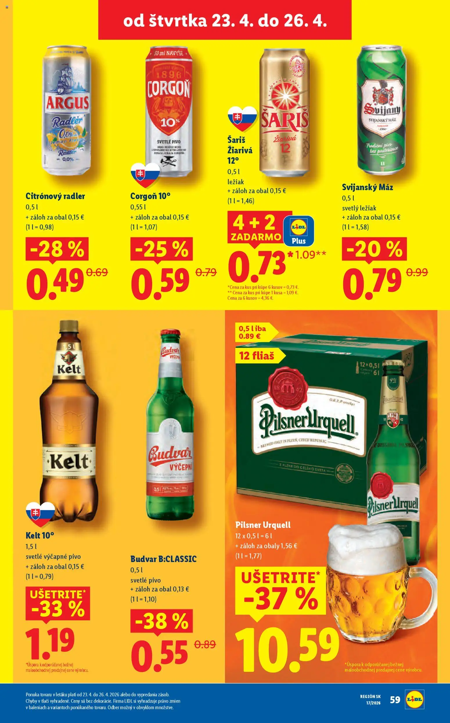 Nové Lidl akcie – leták je platný od 20.04.2026 | Strana: 66 | Produkty: Pivo, Radler, Budvar, Corgoň