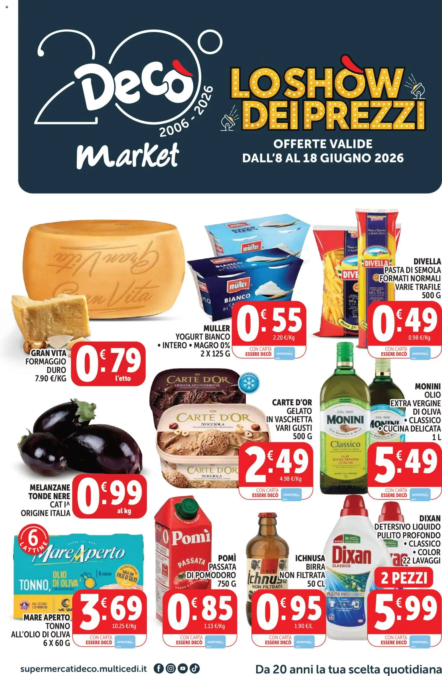 Volantino Decò del 08.06.2026 | Pagina: 1 | Prodotti: Pomodoro, Pasta, Melanzane, Penne