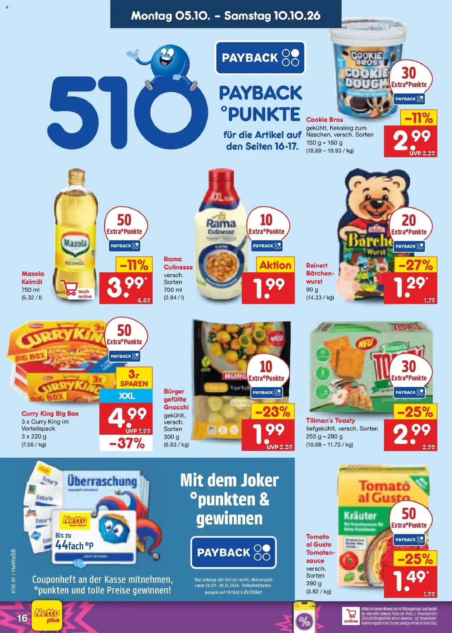Netto Marken-Discount Prospekt Hamburg (ab 05.10.2026) » Angebote | Seite: 16 | Produkte: Gnocchi, Box, Tomaten, Wurst