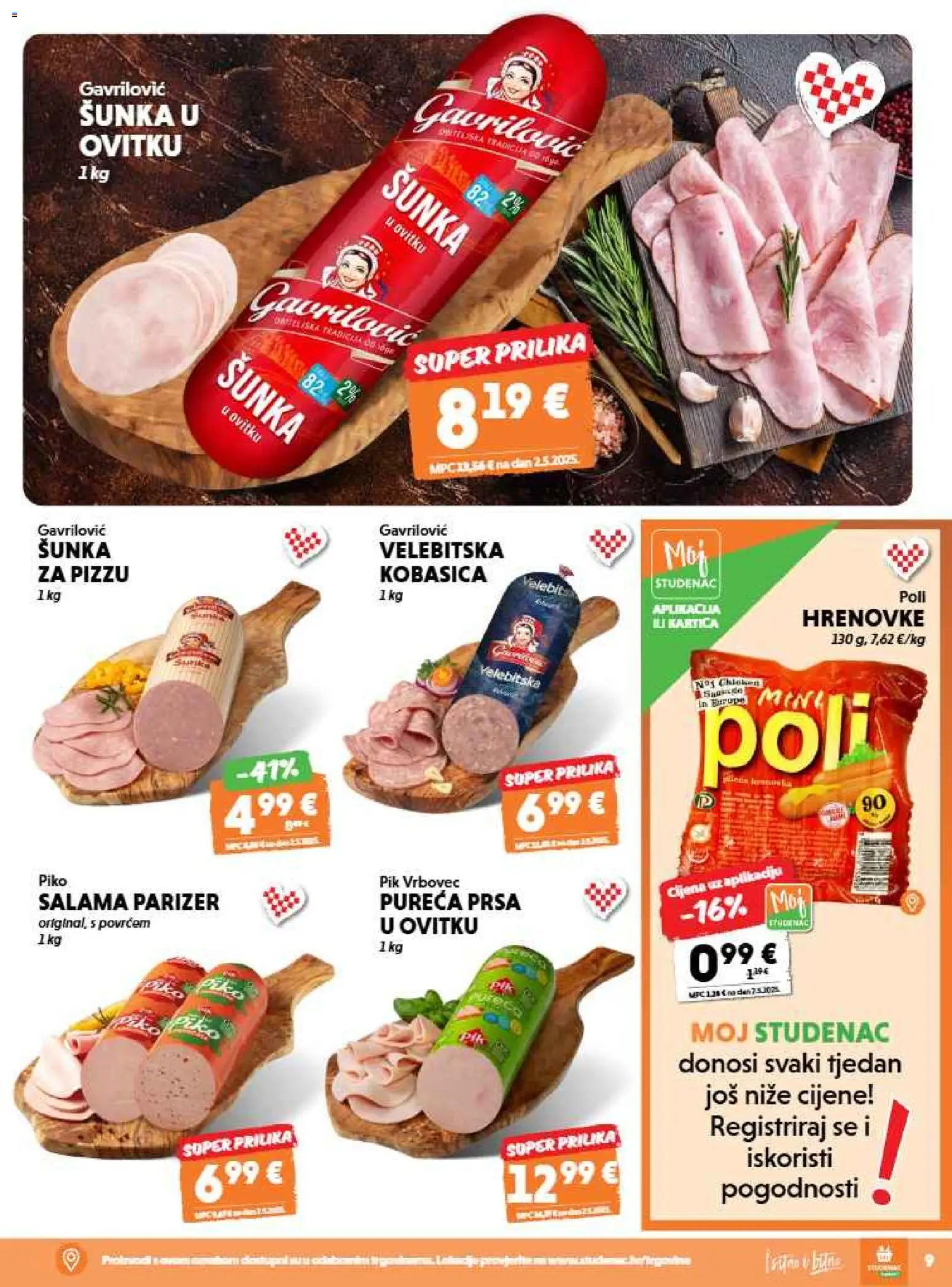 Studenac katalog | vrijedi od 20.05.2026 | Stranica: 9 | Proizvodi: Šunka, Hrenovke, Kobasica, Pik Vrbovec