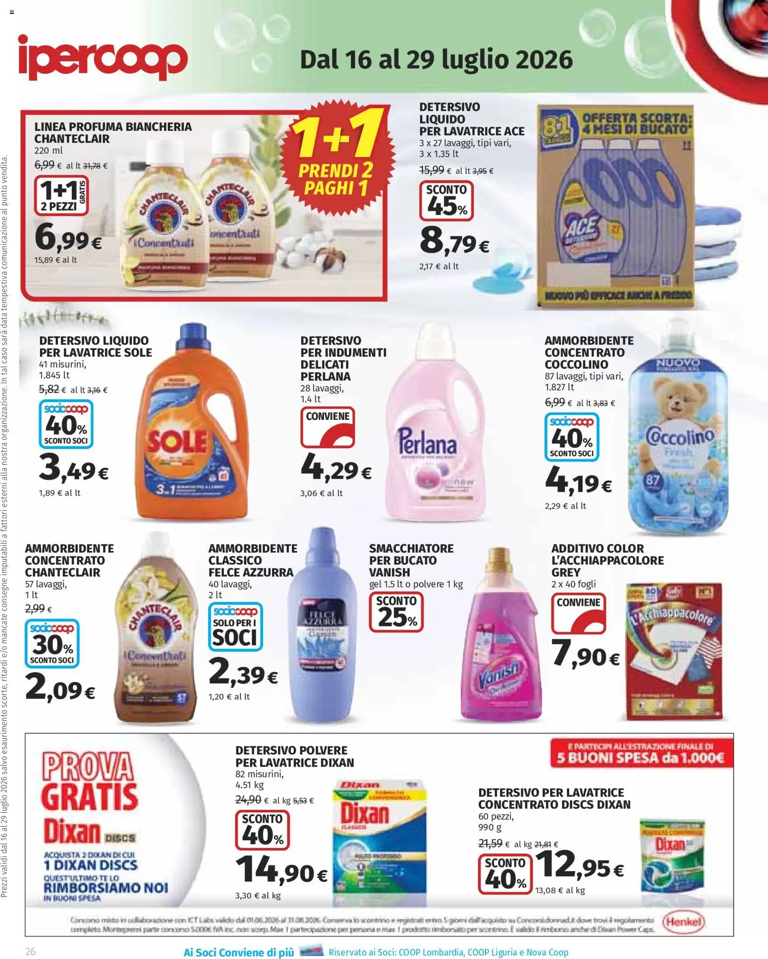 Volantino Ipercoop del 16/07/2026 | Pagina: 26 | Prodotti: Ammorbidente, Tè, Lavatrice, Data