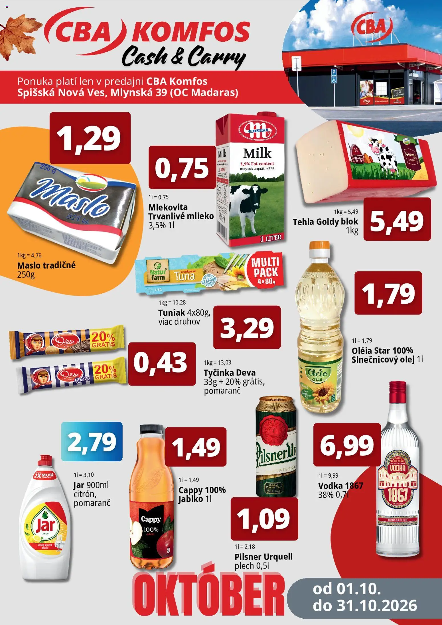 Nové CBA Komfos akcie – leták je platný od 01.10.2026 | Strana: 1