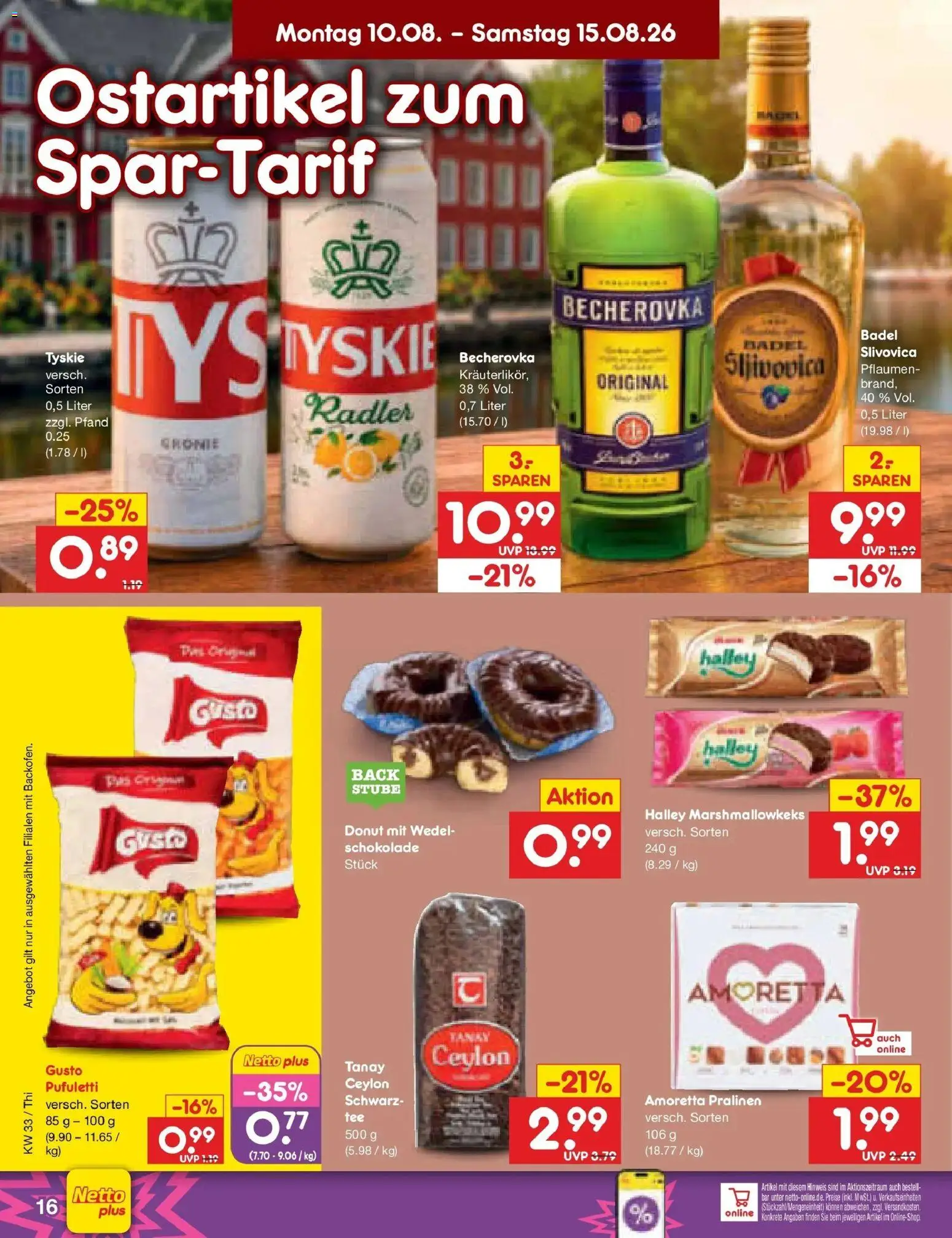 Netto Marken-Discount Prospekt Pirna (ab 10.08.2026) » Angebote | Seite: 20 | Produkte: Tyskie, Pflaumen, Schokolade, Radler