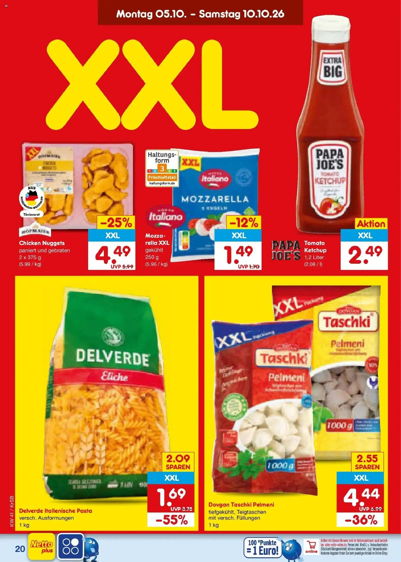 Netto Marken-Discount Prospekt Baesweiler (ab 05.10.2026) » Angebote | Seite: 20 | Produkte: Mozzarella, Pasta, Ketchup