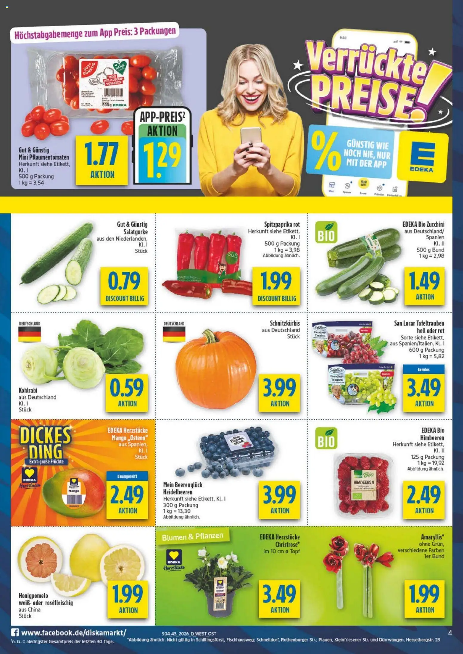 Diska Prospekt – gültig ab 19.10.2026 | Seite: 4 | Produkte: Himbeeren, Trauben, Blumen, Tomaten