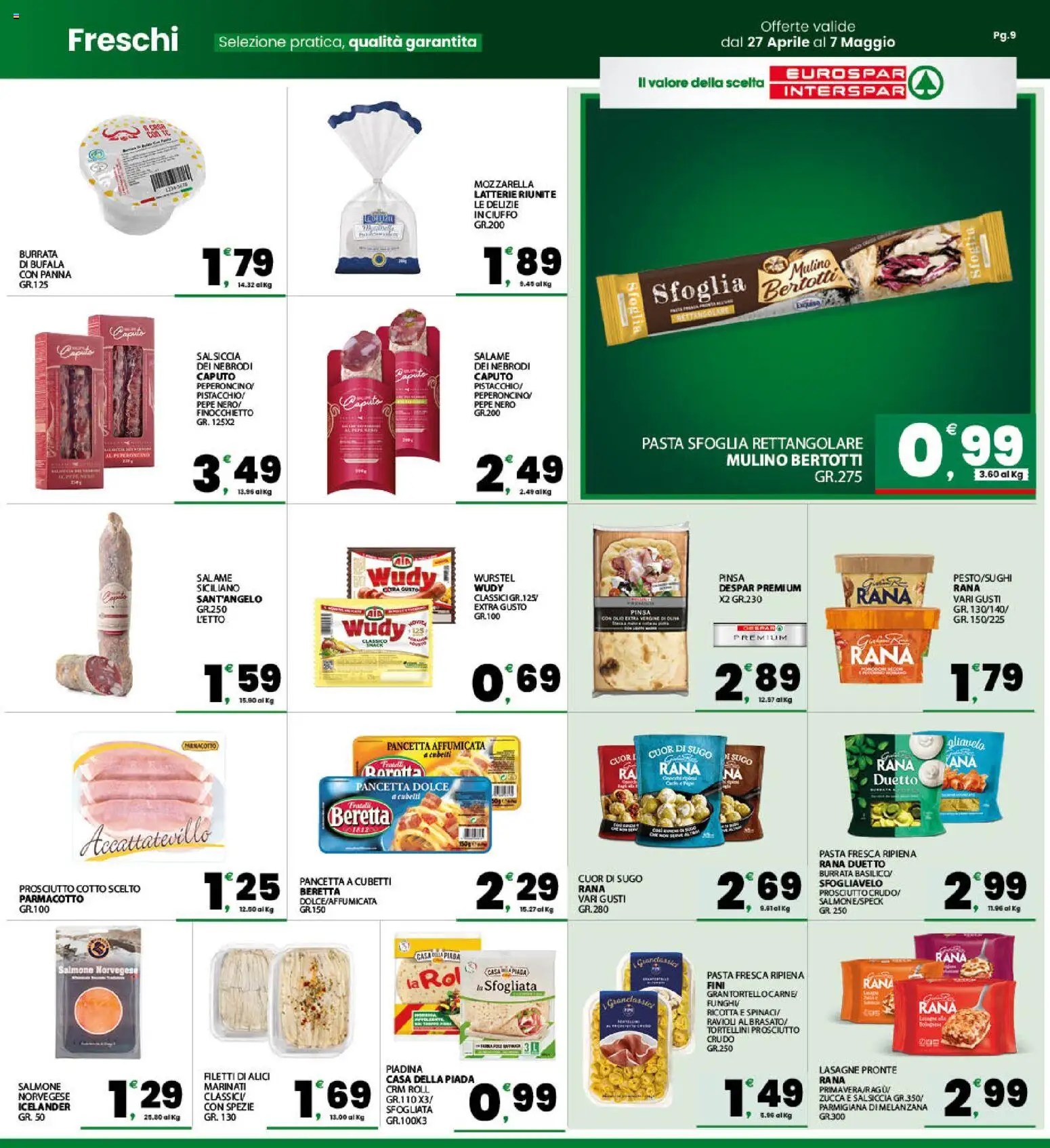 Volantino Interspar del 27.04.2026 | Pagina: 9 | Prodotti: Panna, Mozzarella, Ravioli, Olio extra vergine