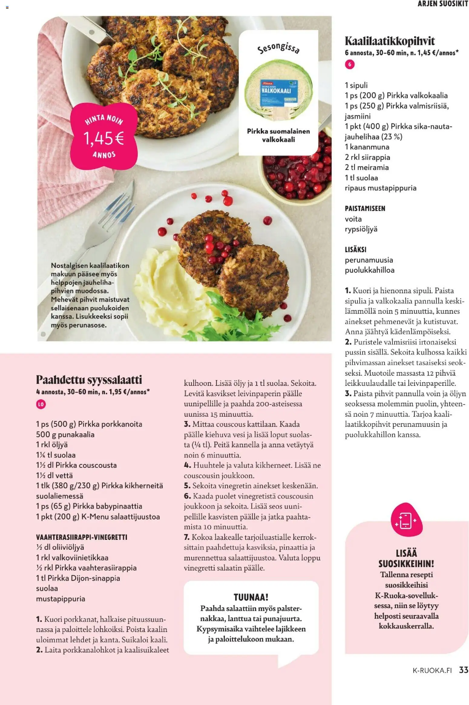 K-Market - K-Ruoka – voimassa 29/09/2026 alkaen | Sivu: 33 | Tuotteet: Uuni, Jauheliha, Kaali, Öljy