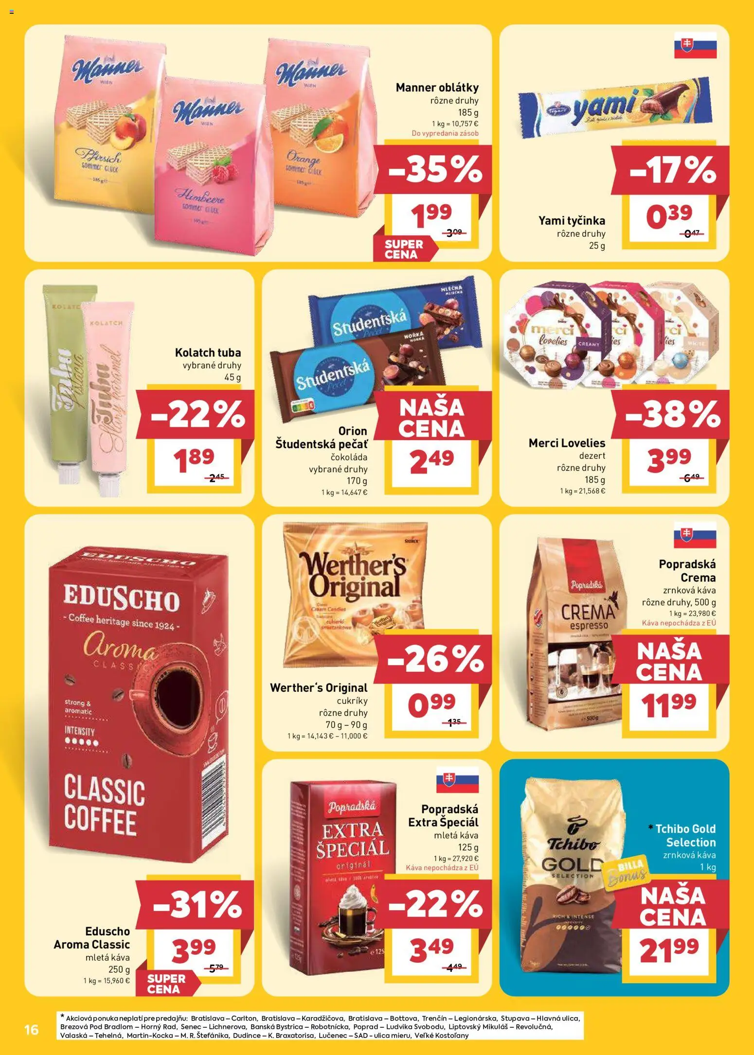 Nové Billa akcie – leták je platný od 29.07.2026 | Strana: 16 | Produkty: Merci, Zrnková káva 1 kg, Dezert, Zrnková káva