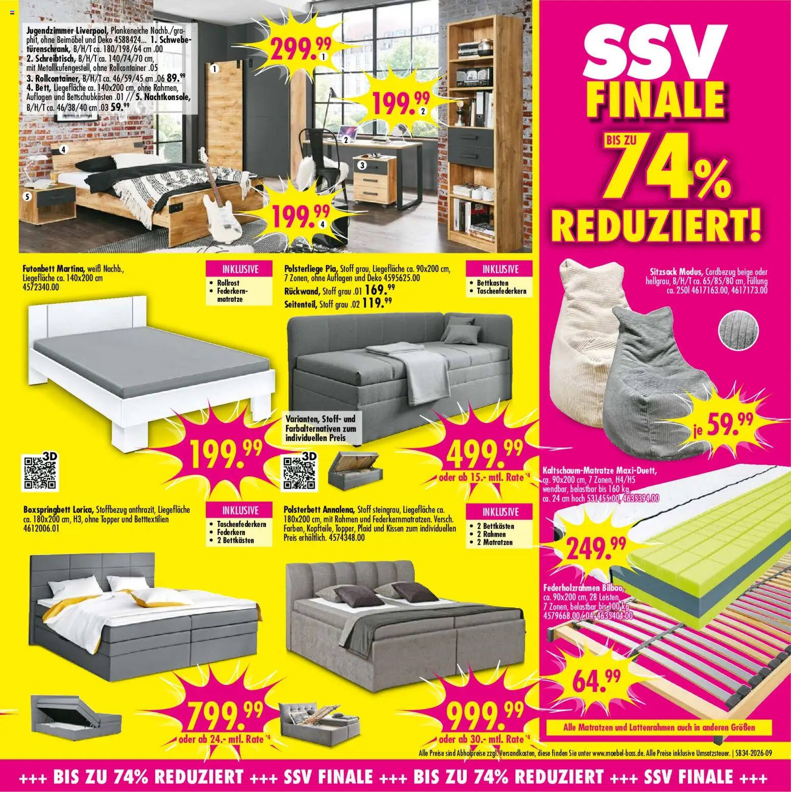 SB Möbel Boss Prospekt – gültig ab 15.08.2026 | Seite: 9 | Produkte: Matratze, Kissen, Boxspringbett, Rollcontainer