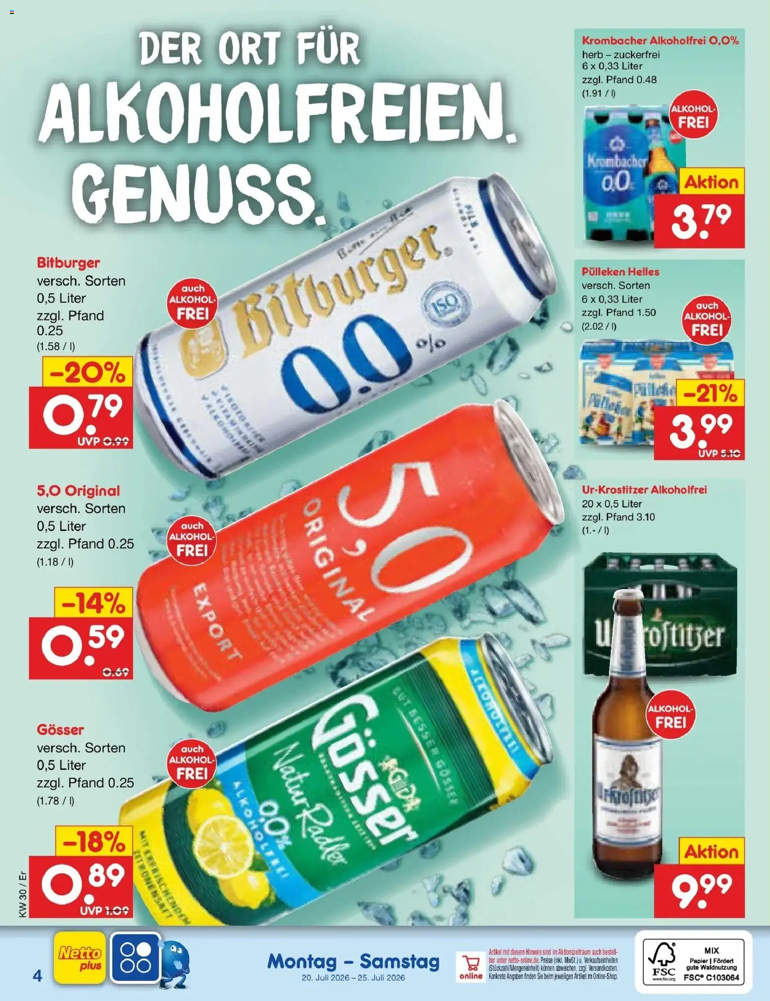 Netto Marken-Discount Prospekt Weimar – gültig ab 20.07.2026 | Seite: 55 | Produkte: Bitburger, Krombacher alkoholfrei, Radler, Krombacher