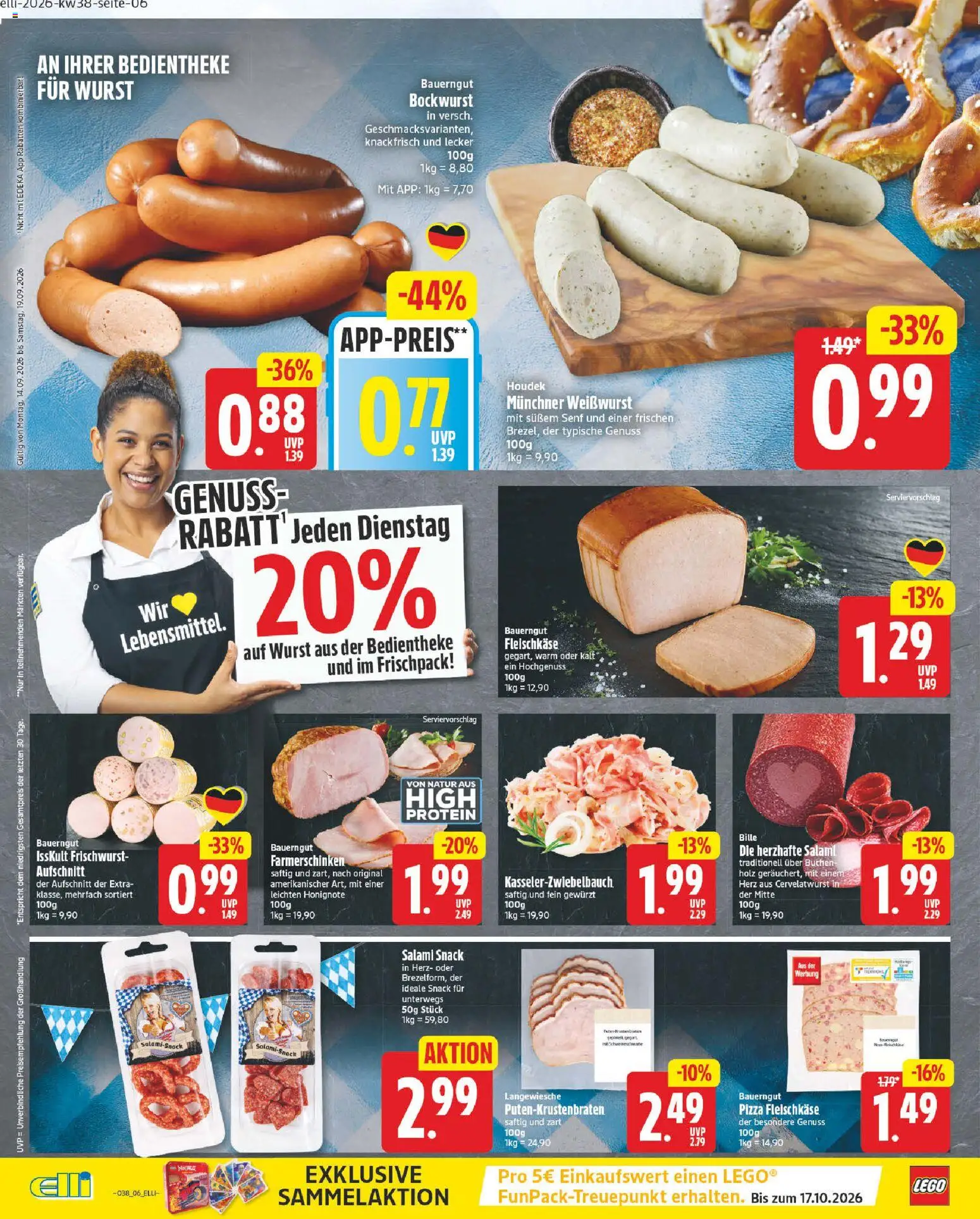 Elli Markt Prospekt – gültig ab 14.09.2026 | Seite: 6 | Produkte: Bockwurst, Wurst, Bauerngut, Pizza