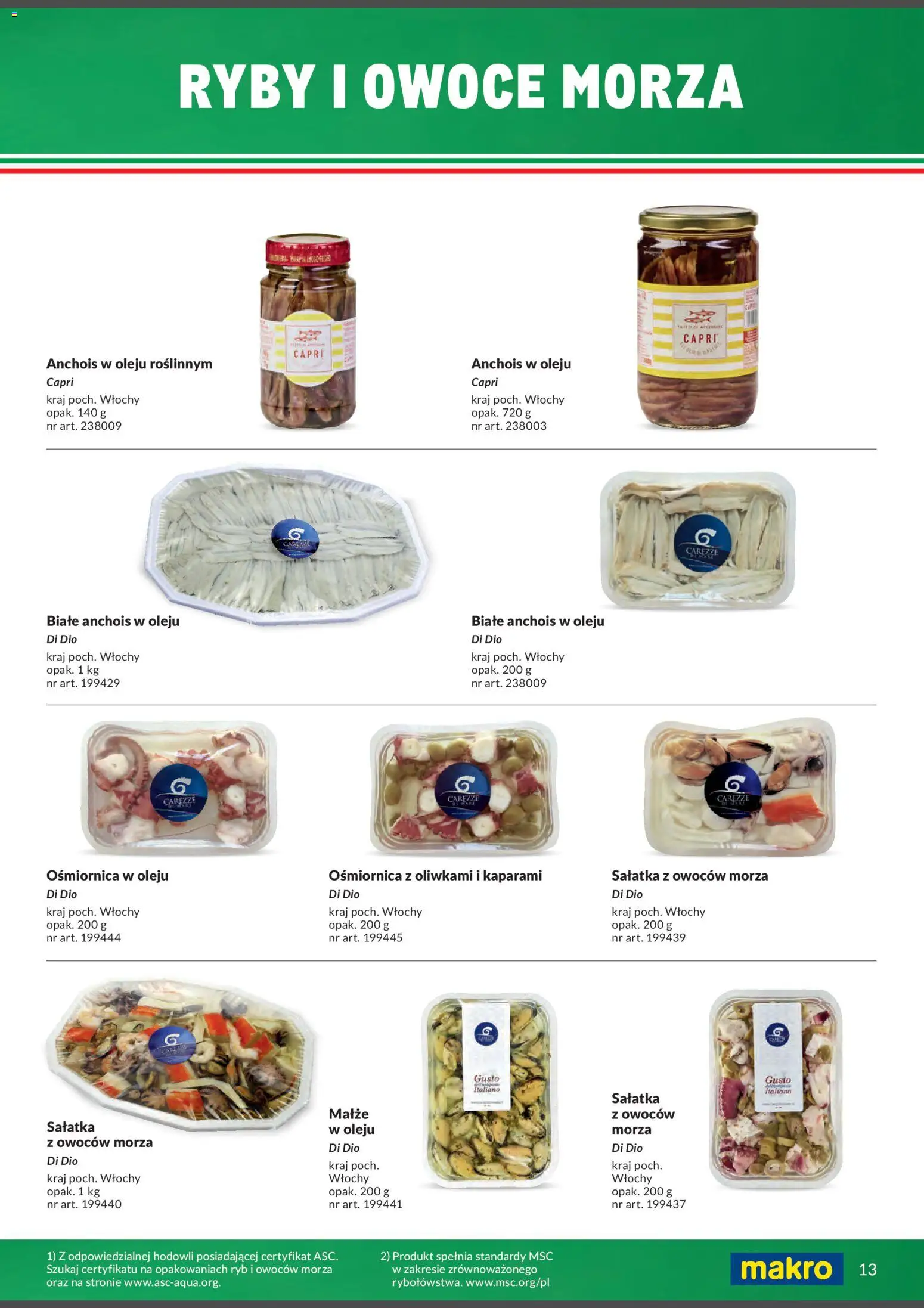 Makro Gazetka - Italia od 01.02.2026 | Strona: 13 | Produkty: Anchois, Ryby, Małże, Sałatka