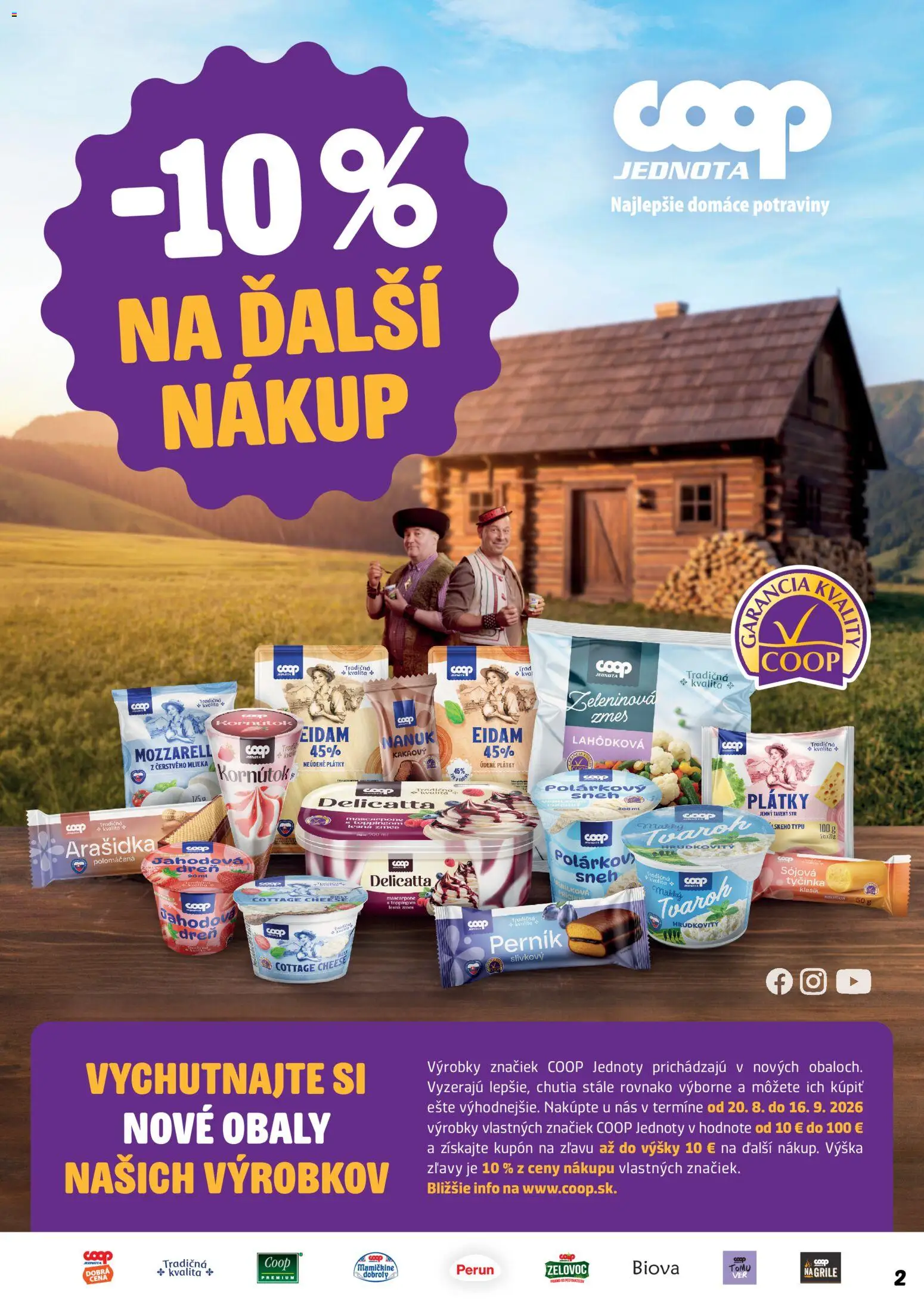Nové COOP Jednota akcie – leták je platný od 27.08.2026 | Strana: 2 | Produkty: Eidam, Cottage cheese, Mascarpone
