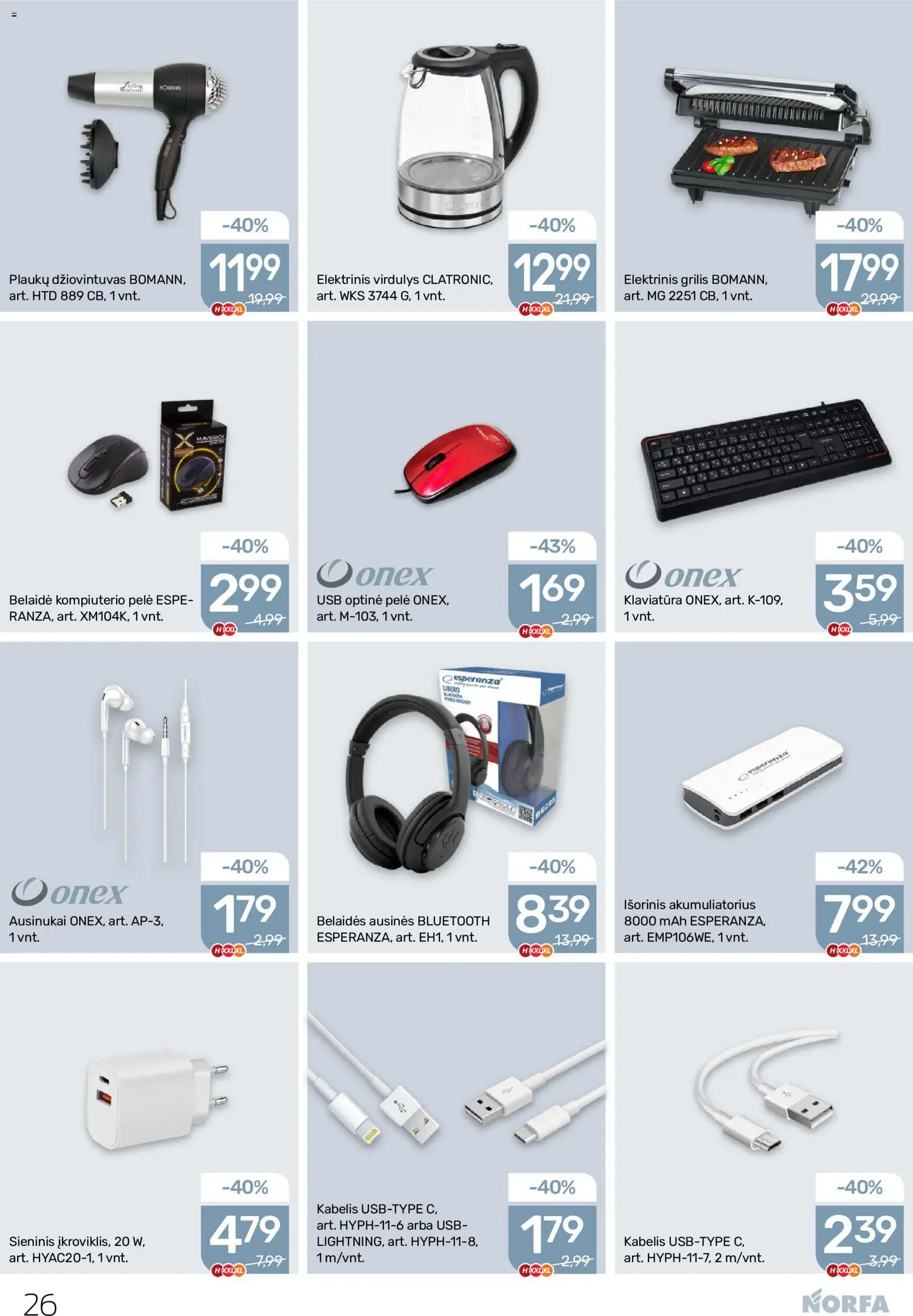 NORFA akcijos nuo 2026.08.20 | Puslapis: 26 | Prekių: Klaviatūra, Ausinės, USB, Virdulys