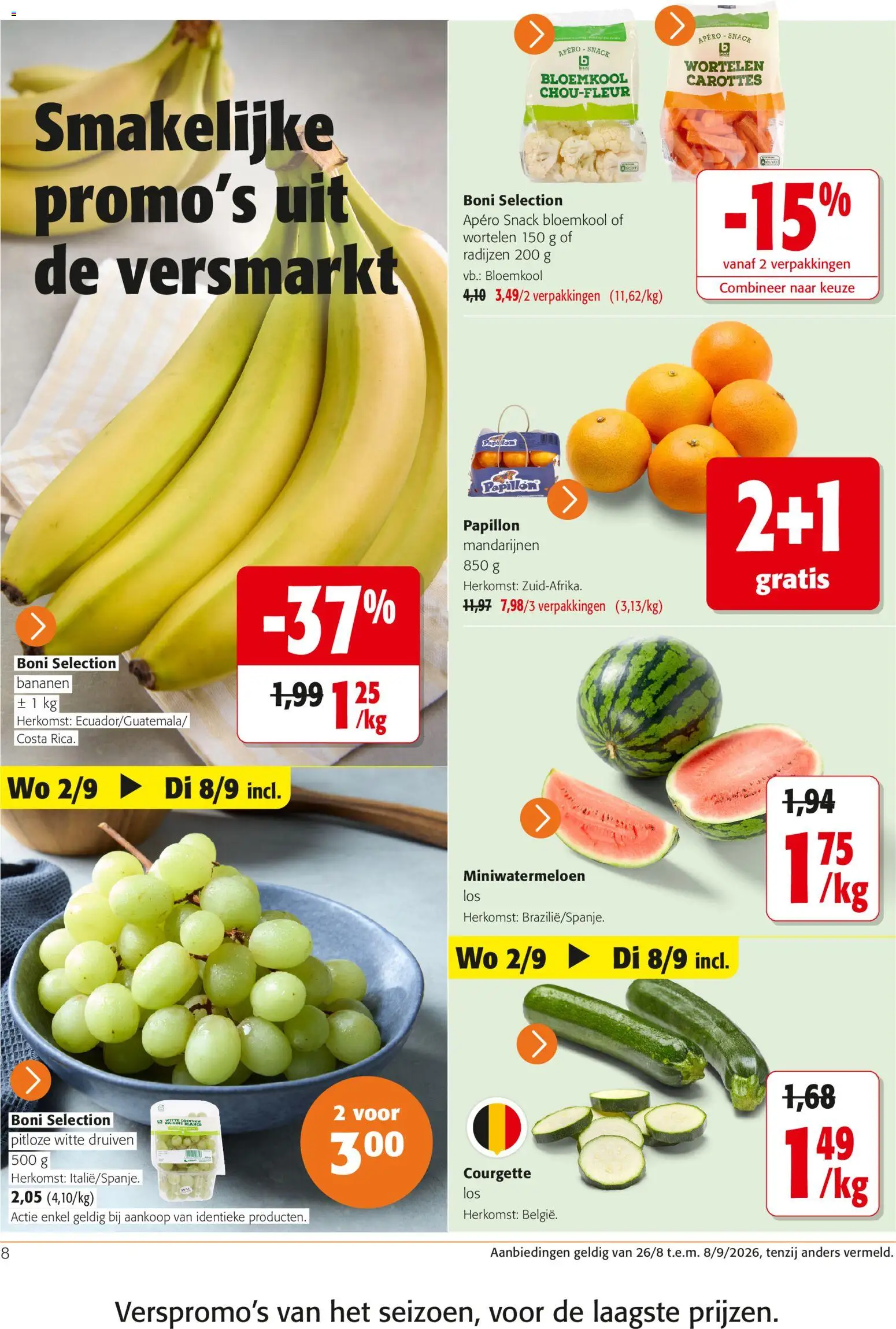 {H1} | Pagina: 8 | Producten: Druiven, Bloemkool, Wortelen, Courgette