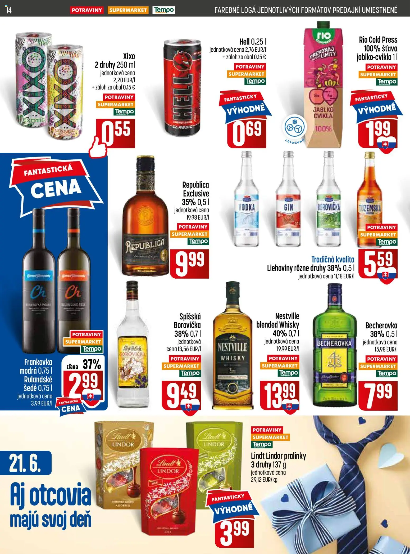 Nové COOP Jednota akcie – leták je platný od 18.06.2026 | Strana: 14 | Produkty: Becherovka, Borovička, Republica, Vodka