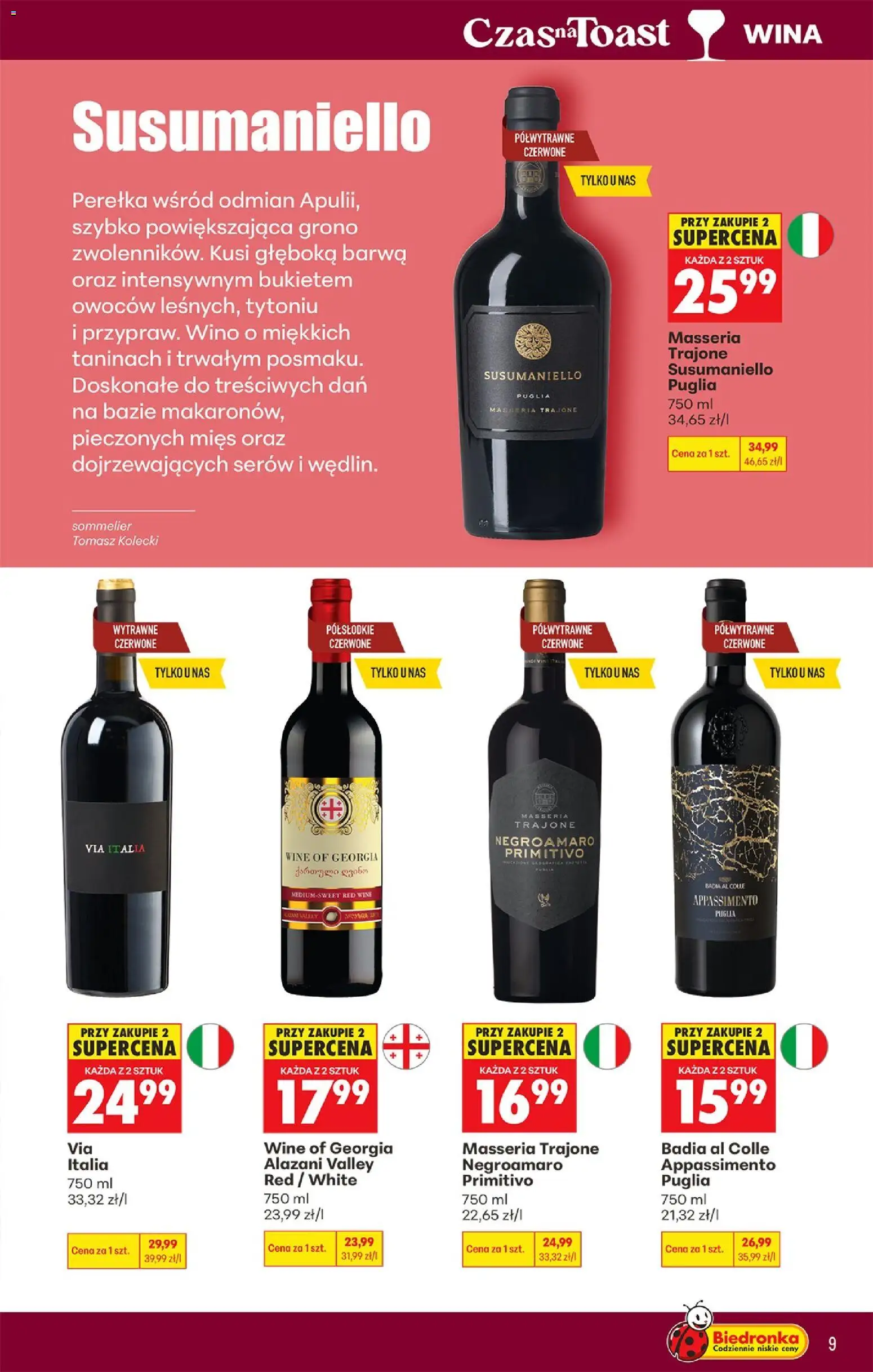 Biedronka Polsko leták - Czas na toast od 20.04.2026 | Strana: 9 | Produkty: Primitivo Puglia, Primitivo