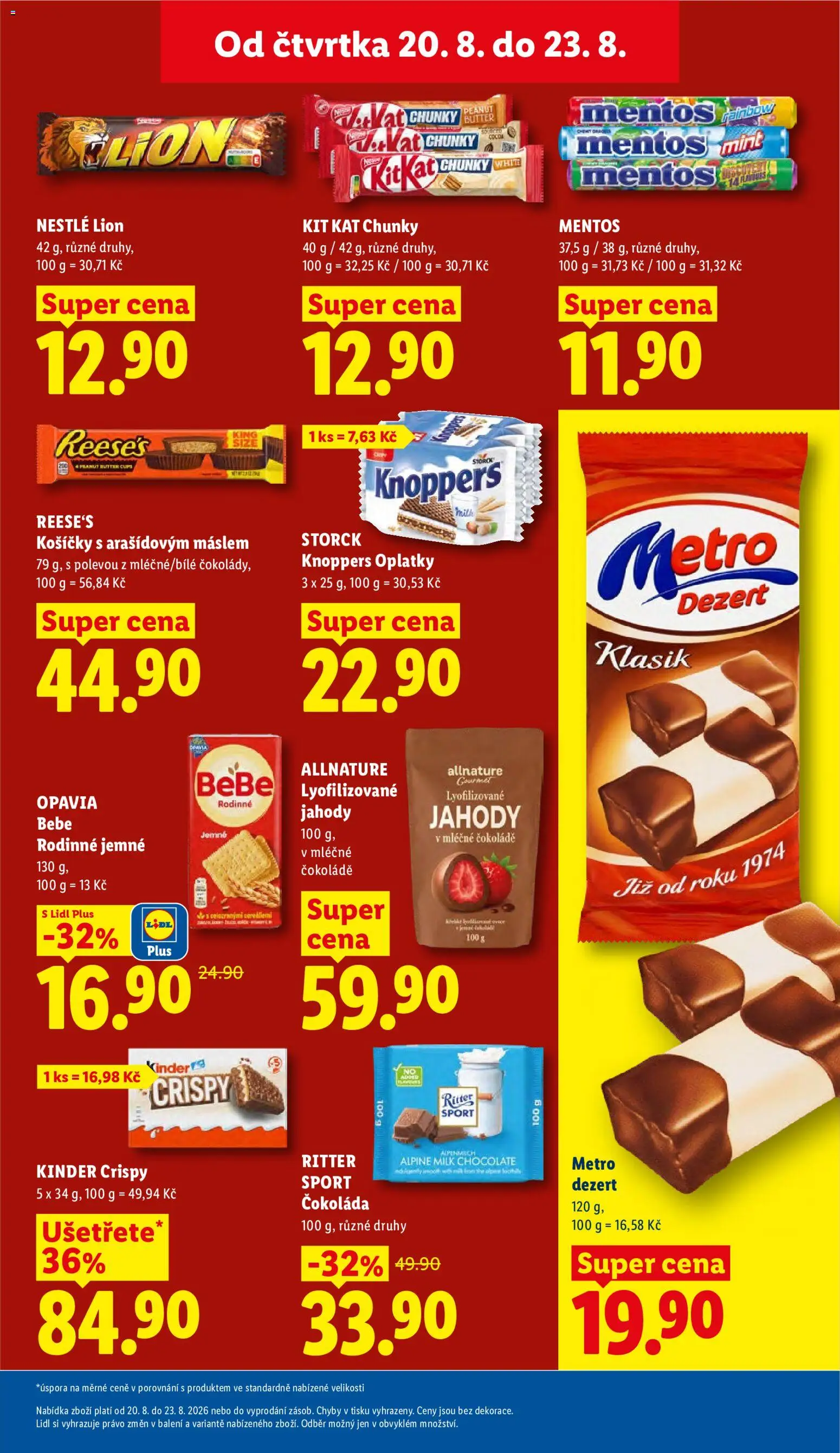 Lidl leták od 20.08.2026 | Strana: 23 | Produkty: Knoppers, Jahody, Ritter Sport, Dezert