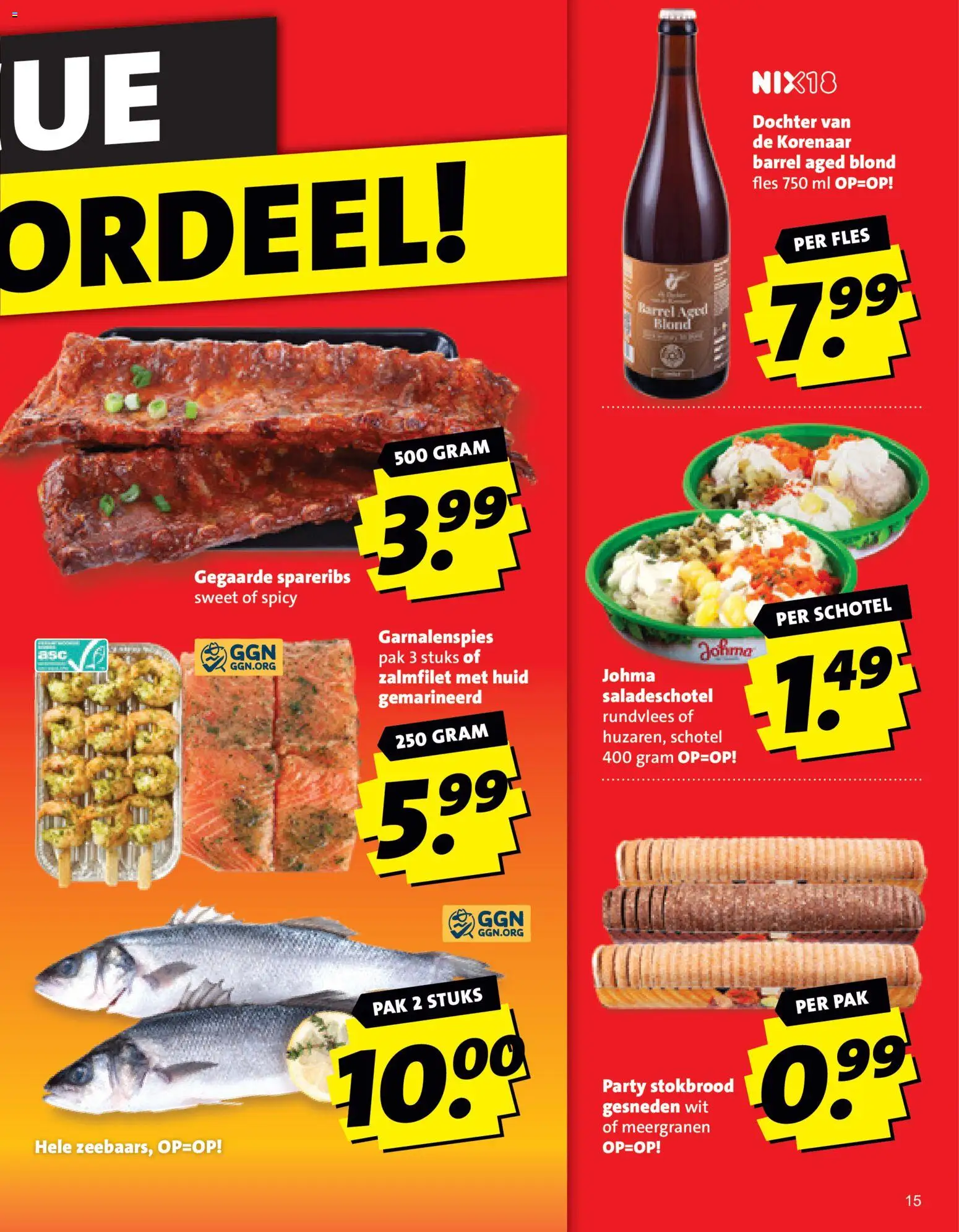 {H1} | Pagina: 15 | Producten: Fles, Stokbrood, Zalmfilet, Rundvlees