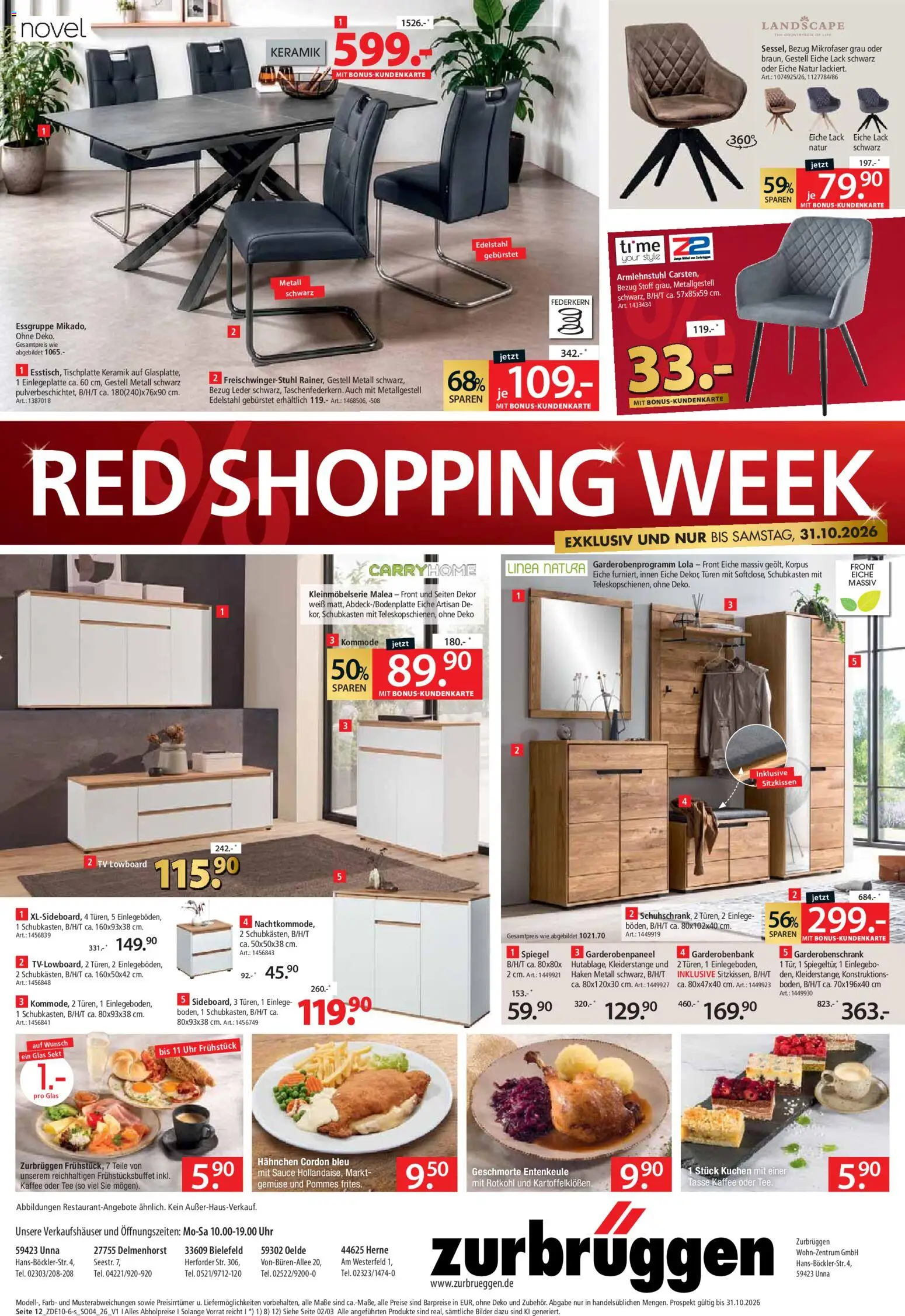 Zurbrüggen Red shopping week – gültig ab 16.10.2026 | Seite: 16 | Produkte: Garderobenschrank, Kuchen, Uhr, TV