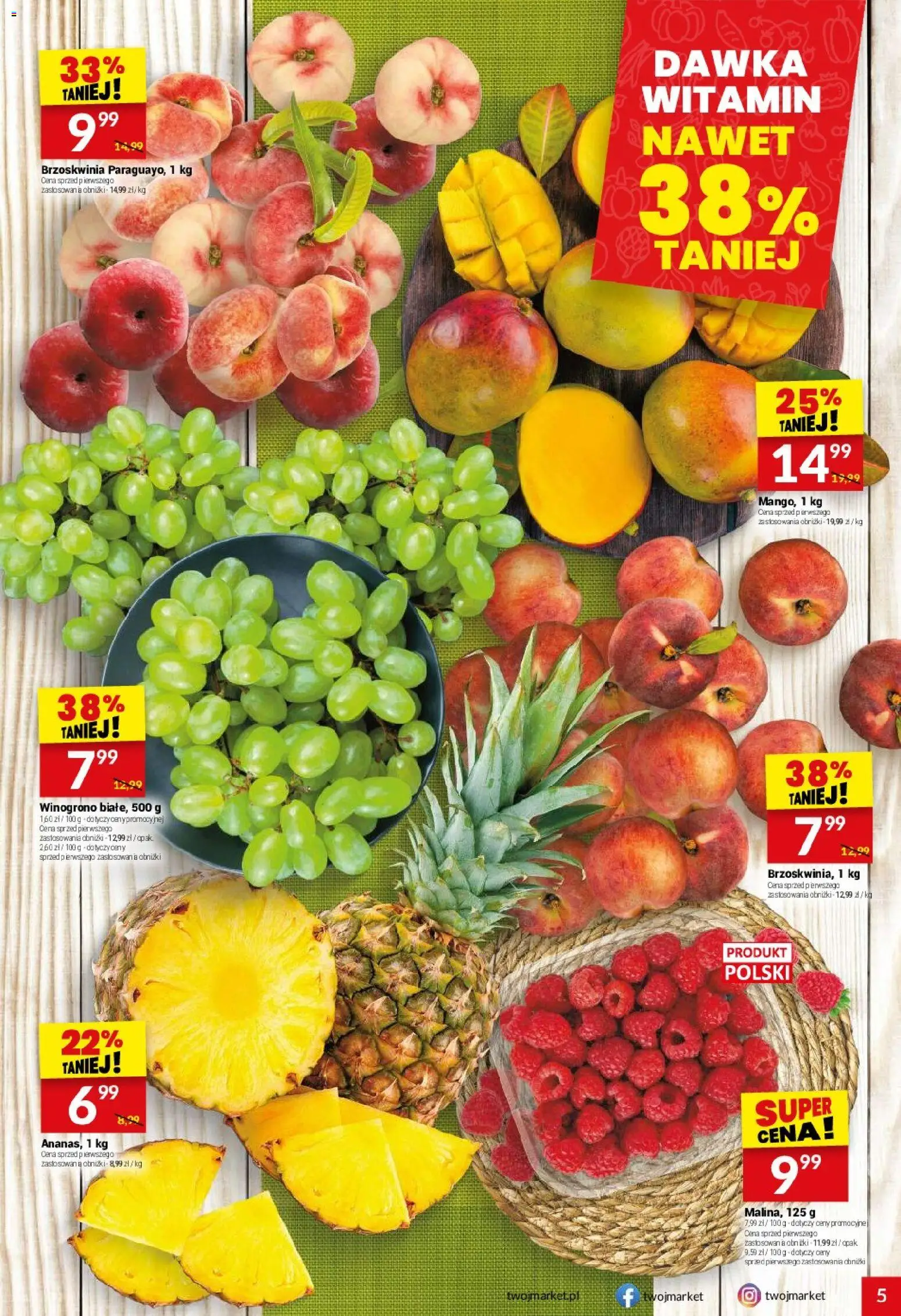 Twój Market gazetka od 17.06.2026 | Strona: 5 | Produkty: Brzoskwinia, Winogrono