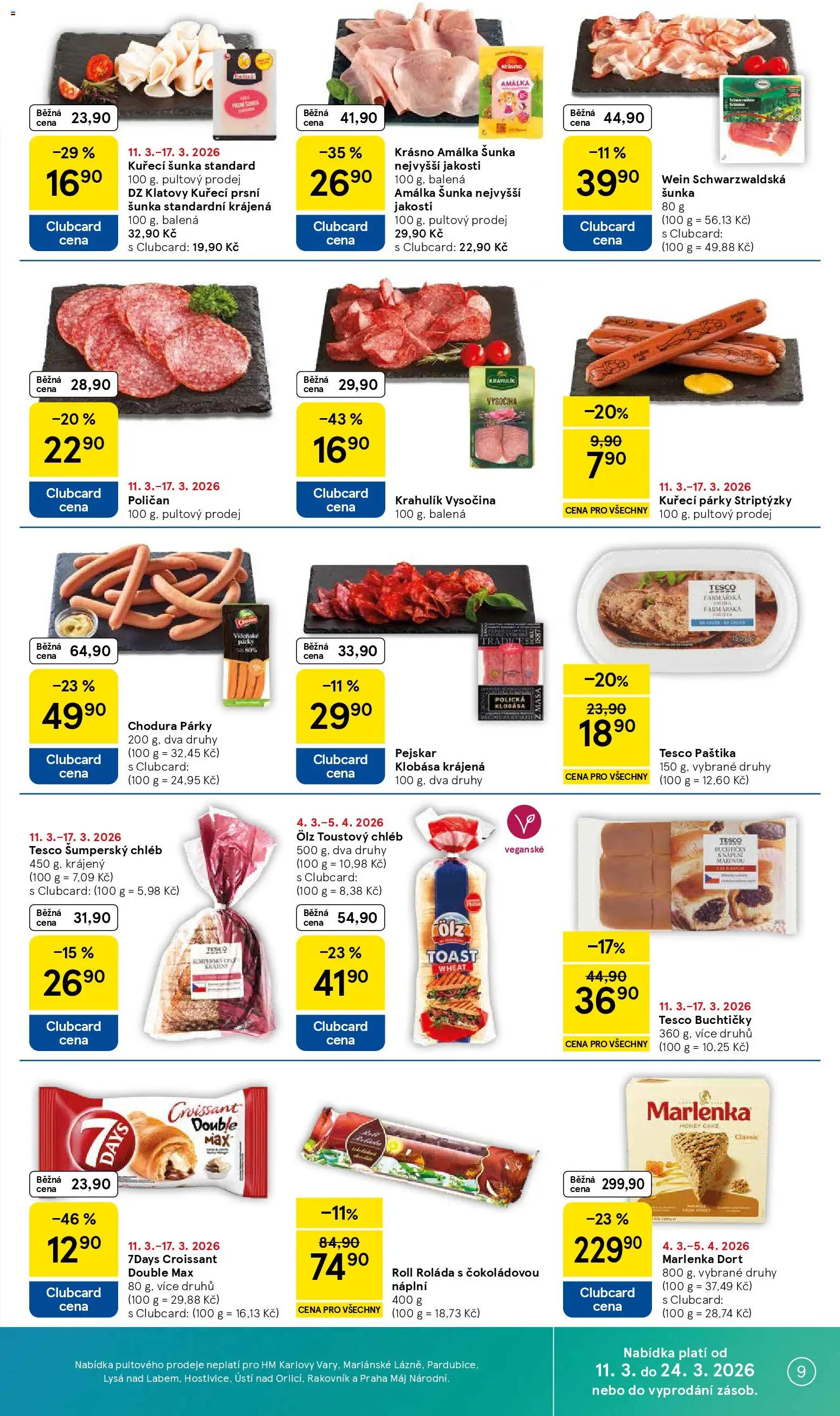 Tesco leták - Hypermarket od 11.03.2026 | Strana: 9 | Produkty: Vegan, Chléb, Klobása, Dort