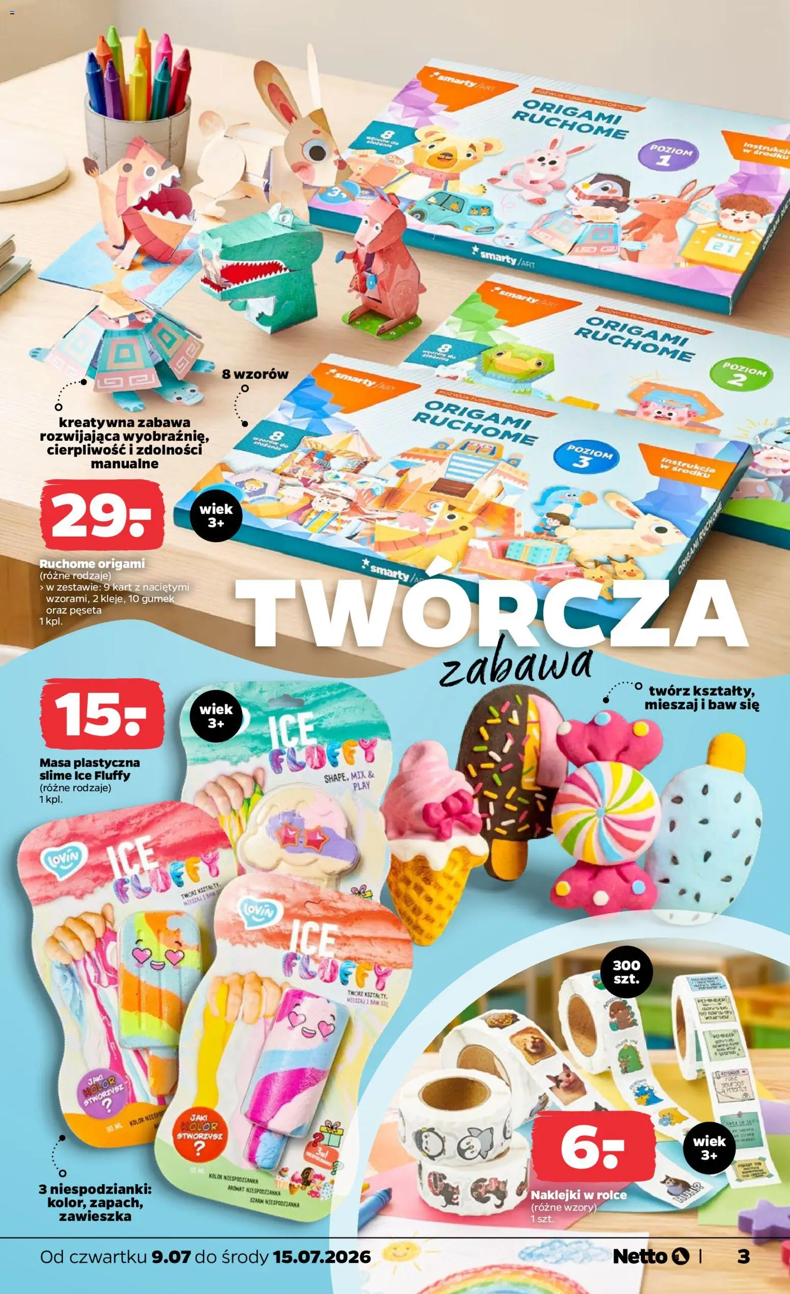 Netto gazetka od czwartku NonFood od 09.07.2026 | Strona: 3 | Produkty: Naklejki, Masa plastyczna Slime
