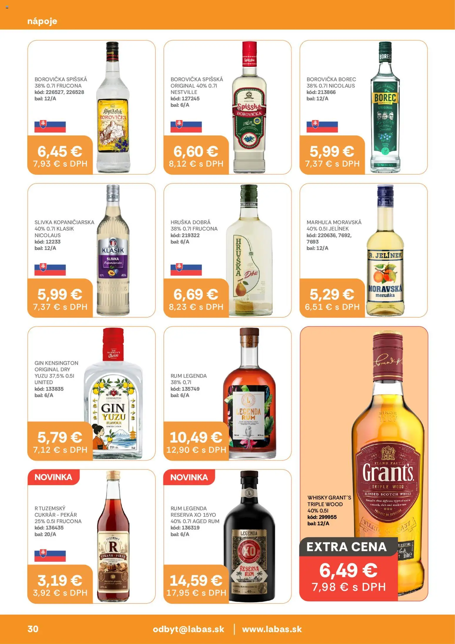 Nové Labaš akcie – leták je platný od 14.08.2026 | Strana: 30 | Produkty: Borovička, Nápoje, Whisky, Rum