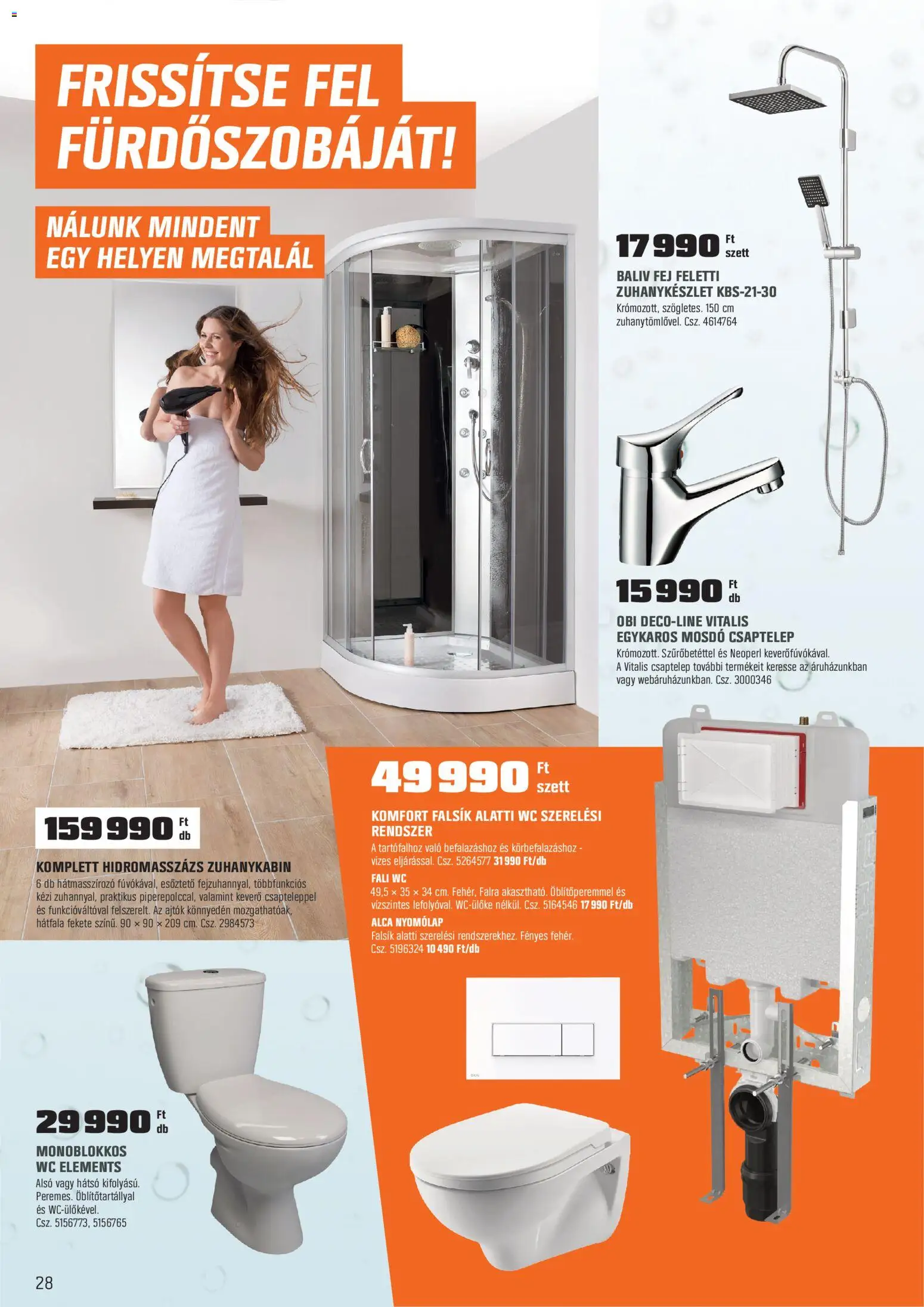 OBI akciós ujság - amely érvényes a következő dátumtól: 03.03.2026 | Oldal: 28 | Termékek: Zuhanykabin, Keverő, WC, Mosdó
