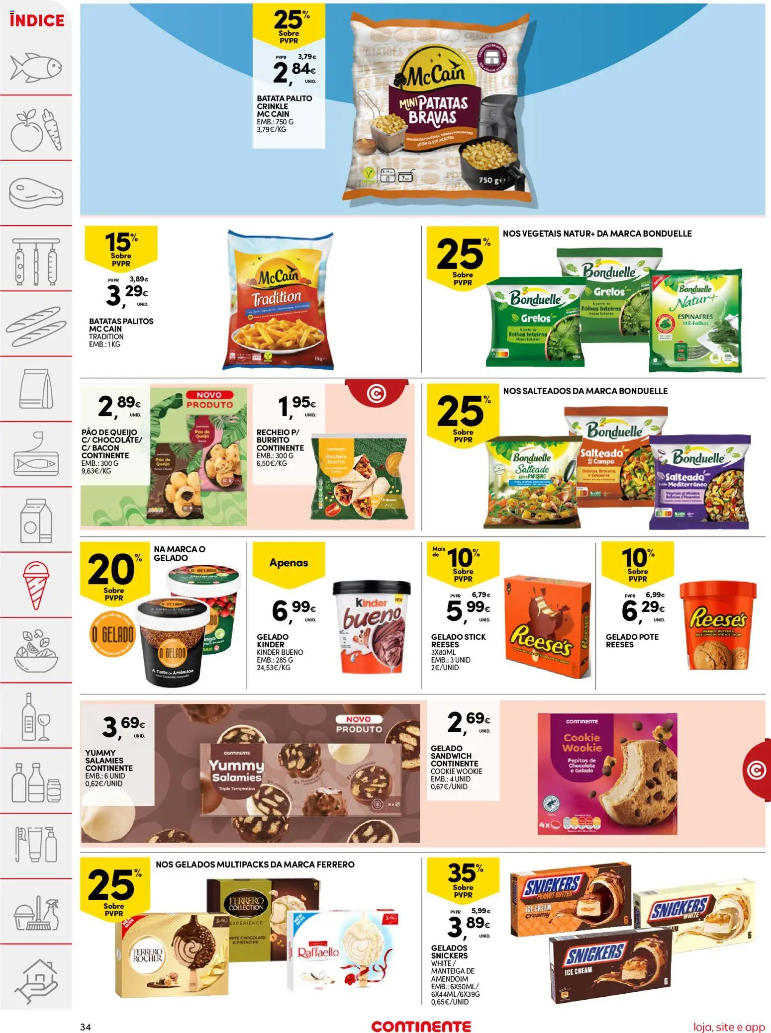 Continente folheto │ válido de 11/08/2026 | Página: 34 | Produtos: Espinafres, Pão de queijo, Manteiga, Pão