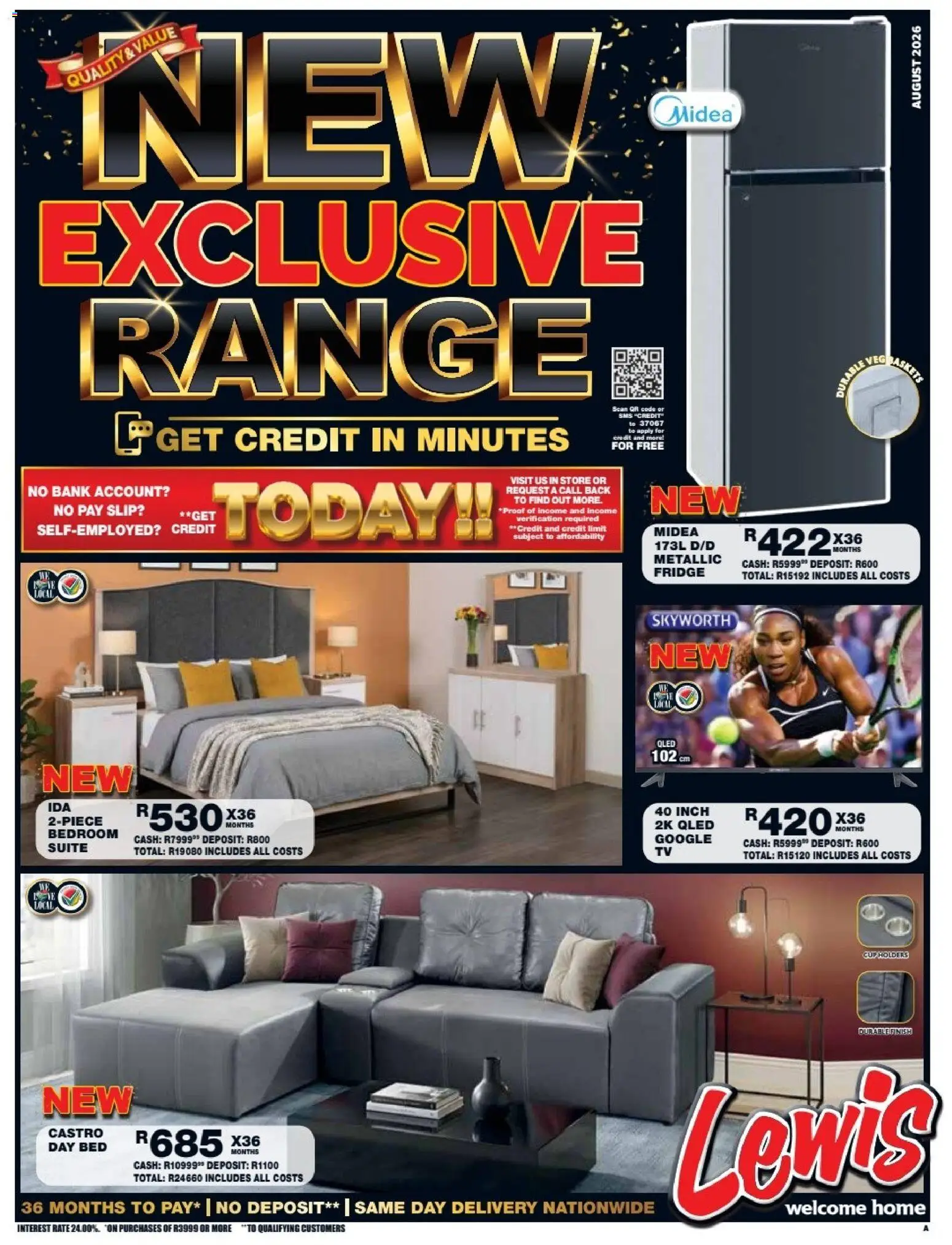 New Lewis Stores catalogue – valid from 10/08/2026 | Page: 1 | Products: Bed, Fridge