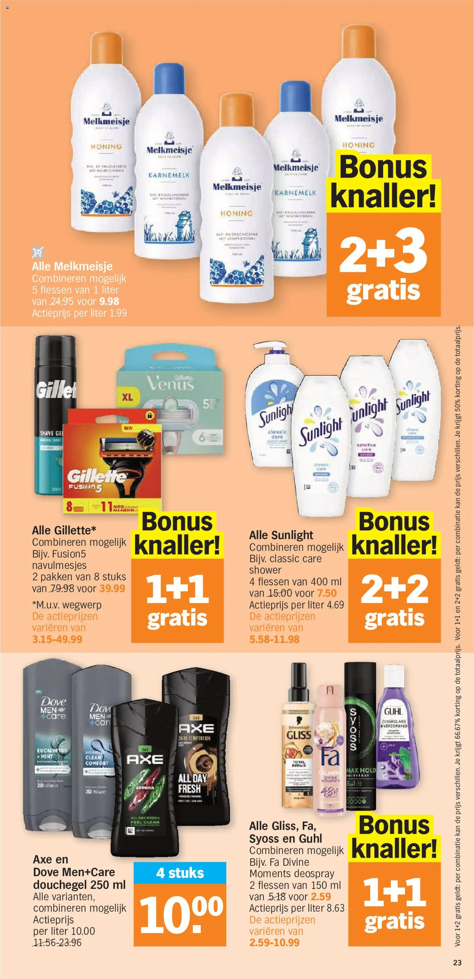 {H1} | Pagina: 23 | Producten: Honing, Karnemelk, Douchegel, Kan