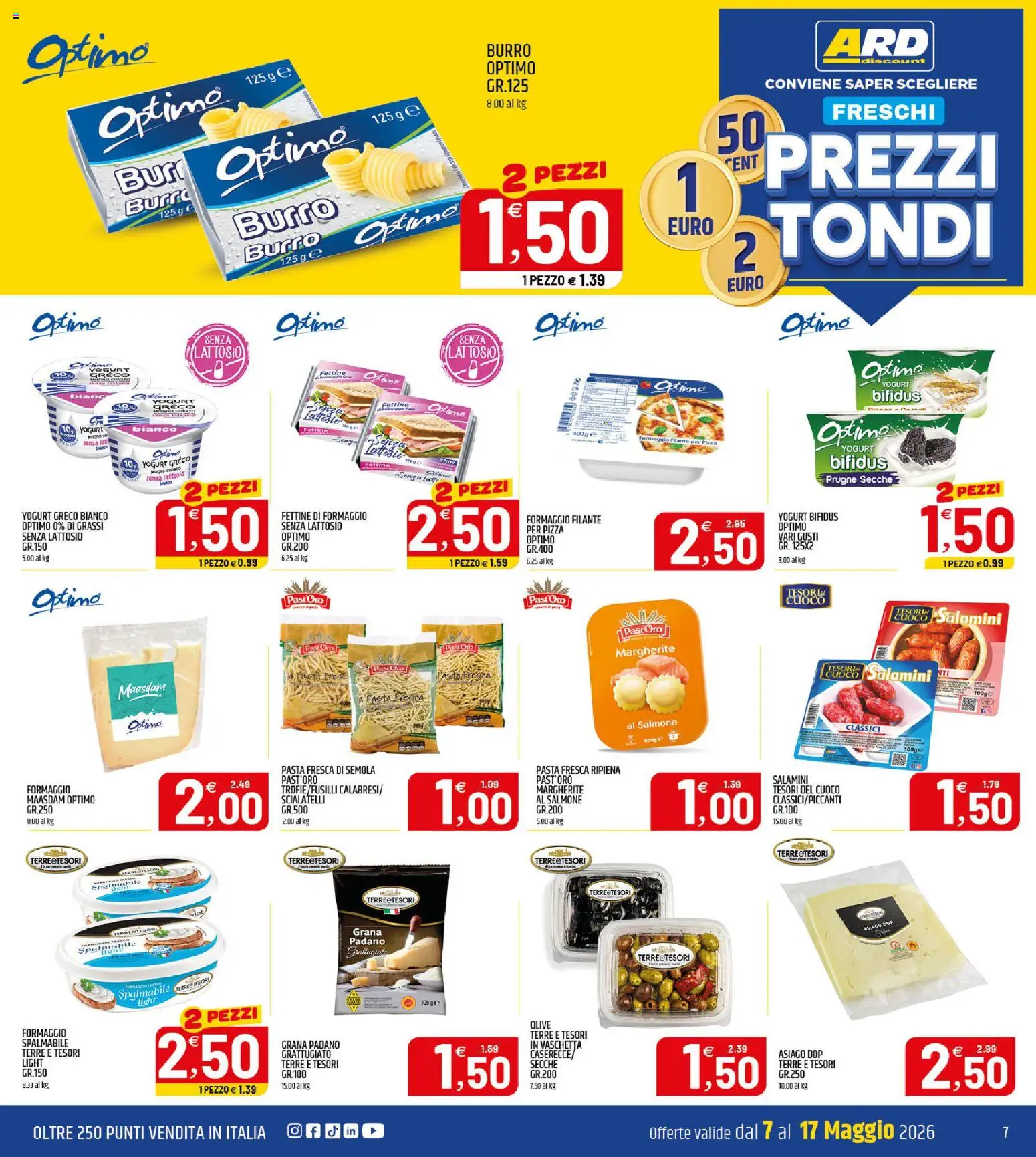 Volantino ARD Discount del 07.05.2026 | Pagina: 7 | Prodotti: Salmone, Latte, Formaggio, Olive